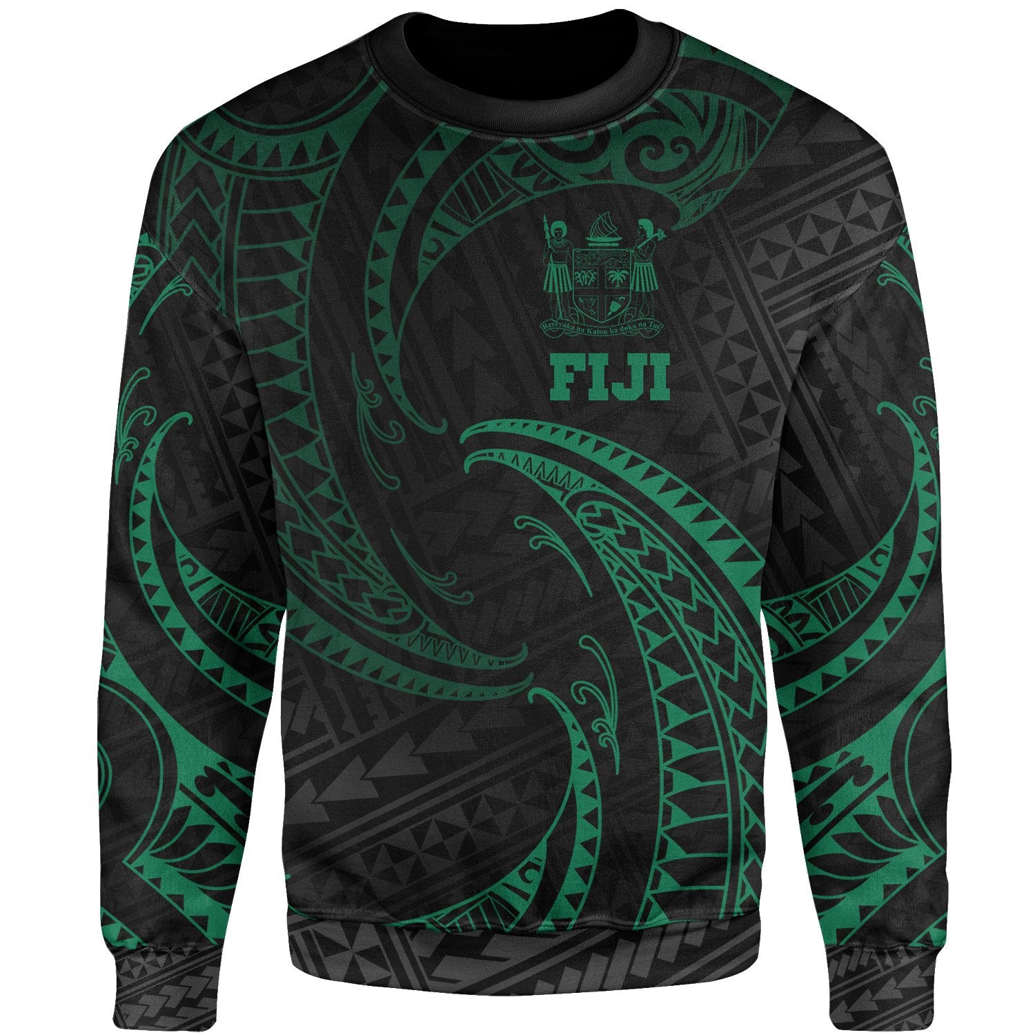 Fiji Polynesian Sweater - Green Tribal Wave Unisex Green - Polynesian Pride