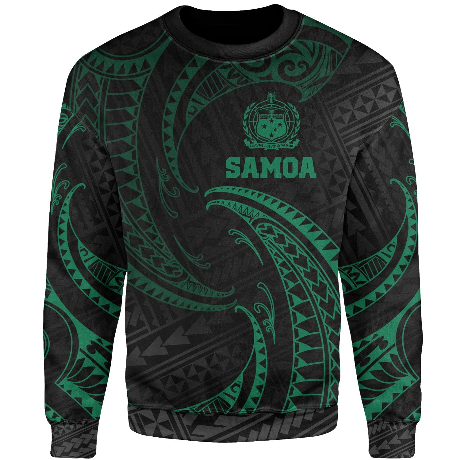 Samoa Polynesian Sweater - Green Tribal Wave Unisex Green - Polynesian Pride