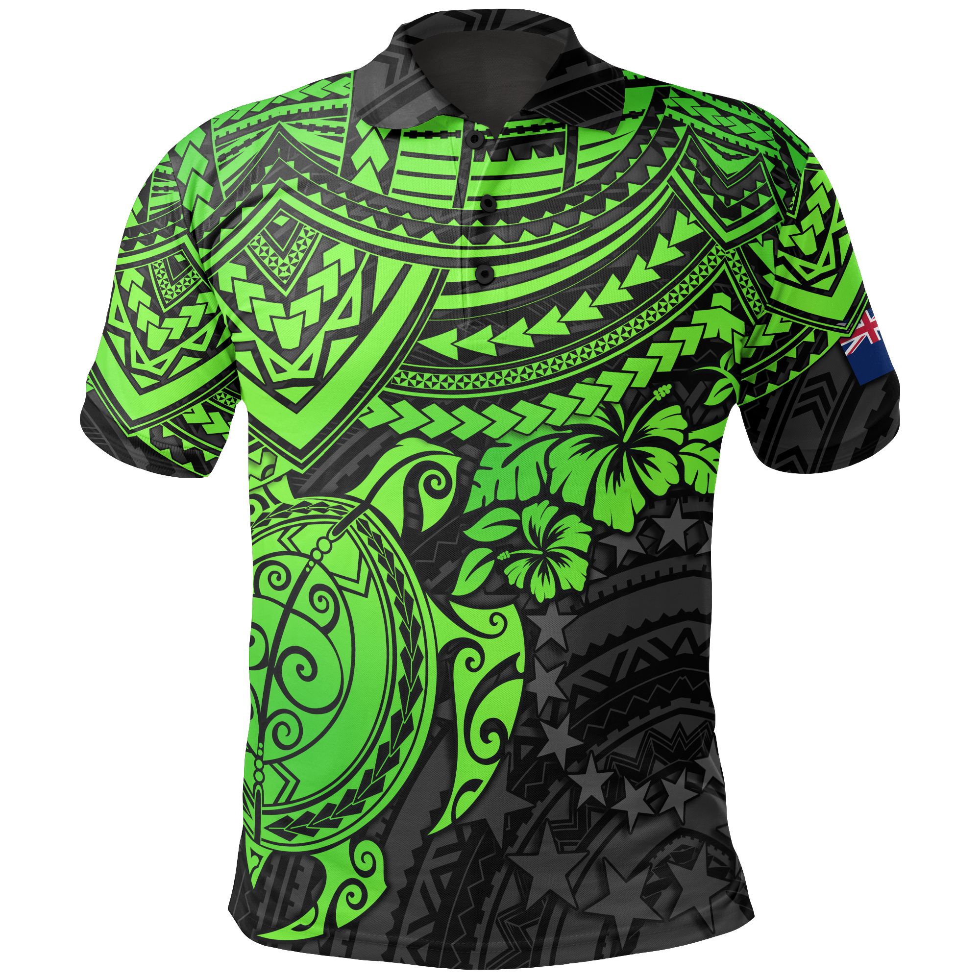 Cook Islands Polo Shirt Kuki Airani Flag Green Turtle Hibiscus Unisex Yellow - Polynesian Pride