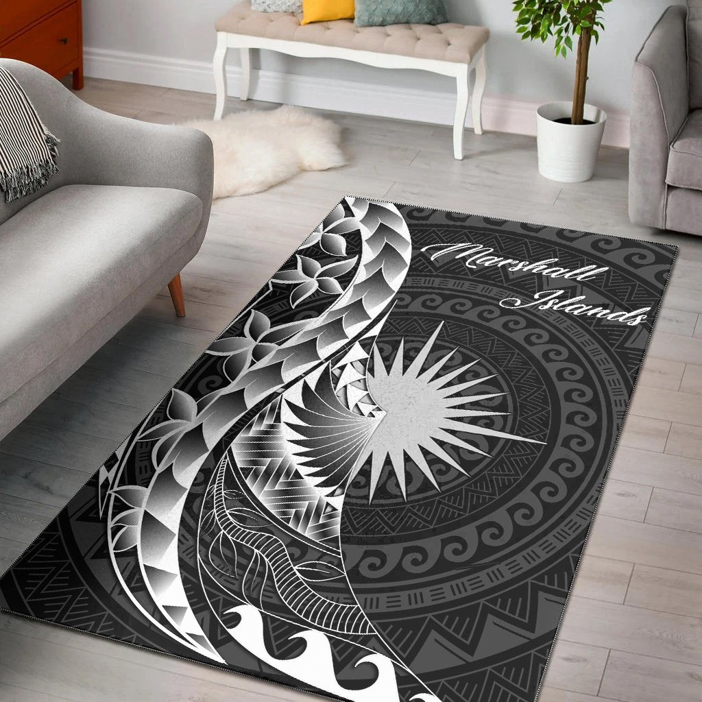 Marshall Islands Area Rug - Polynesian Pattern Style Black - Polynesian Pride