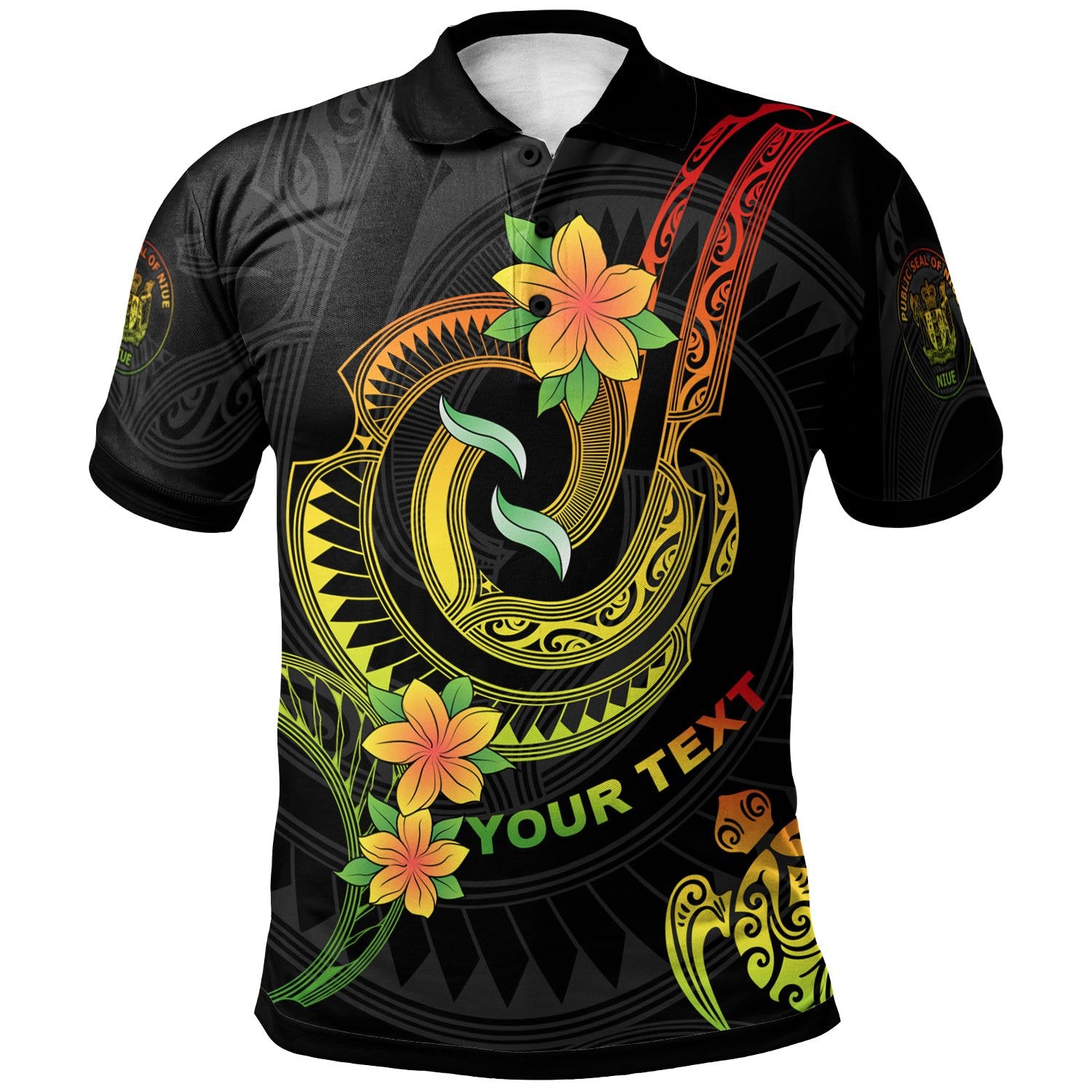 Niue Custom Polo Shirt Reggae Plumeria Flowers with Spiral Patterns Unisex Reggae - Polynesian Pride