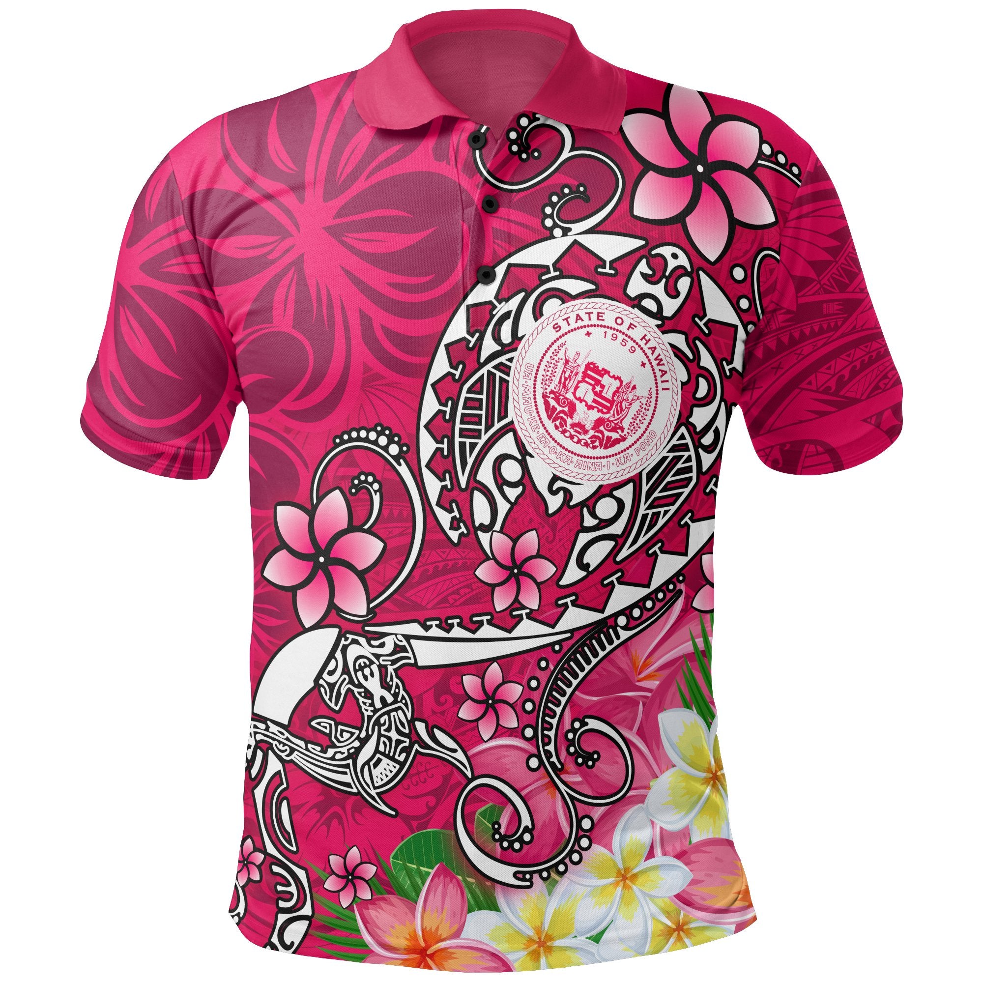 Hawaii Polynesian Polo Shirt Hawaii Seal With Turtle Plumeria (Pink) Unisex Pink - Polynesian Pride