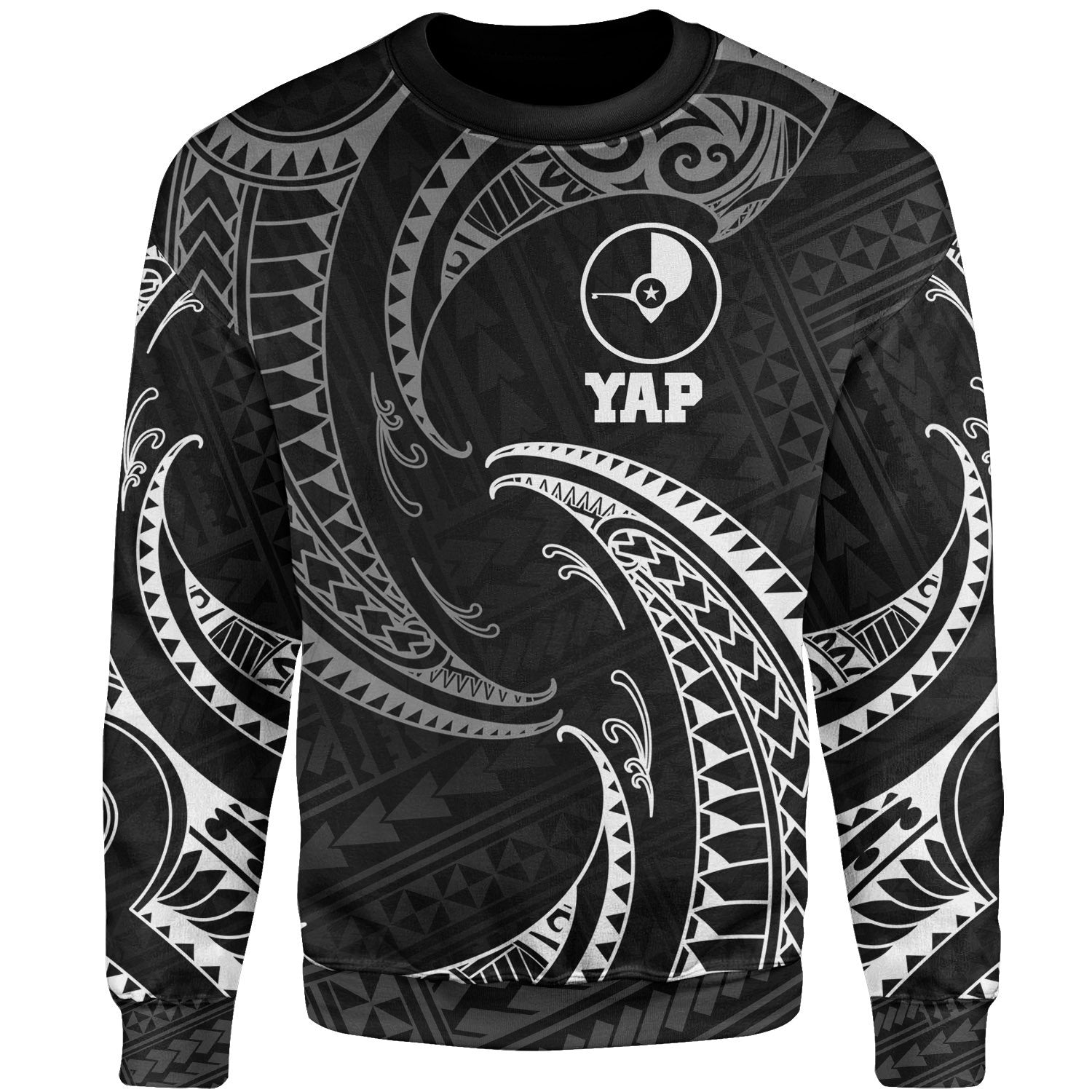 Yap Polynesian Sweater - White Tribal Wave Unisex White - Polynesian Pride