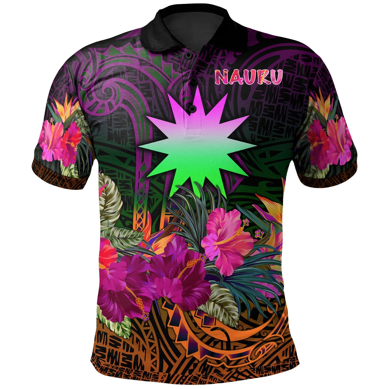 Nauru Polo Summer Hibiscus Unisex Reggae - Polynesian Pride