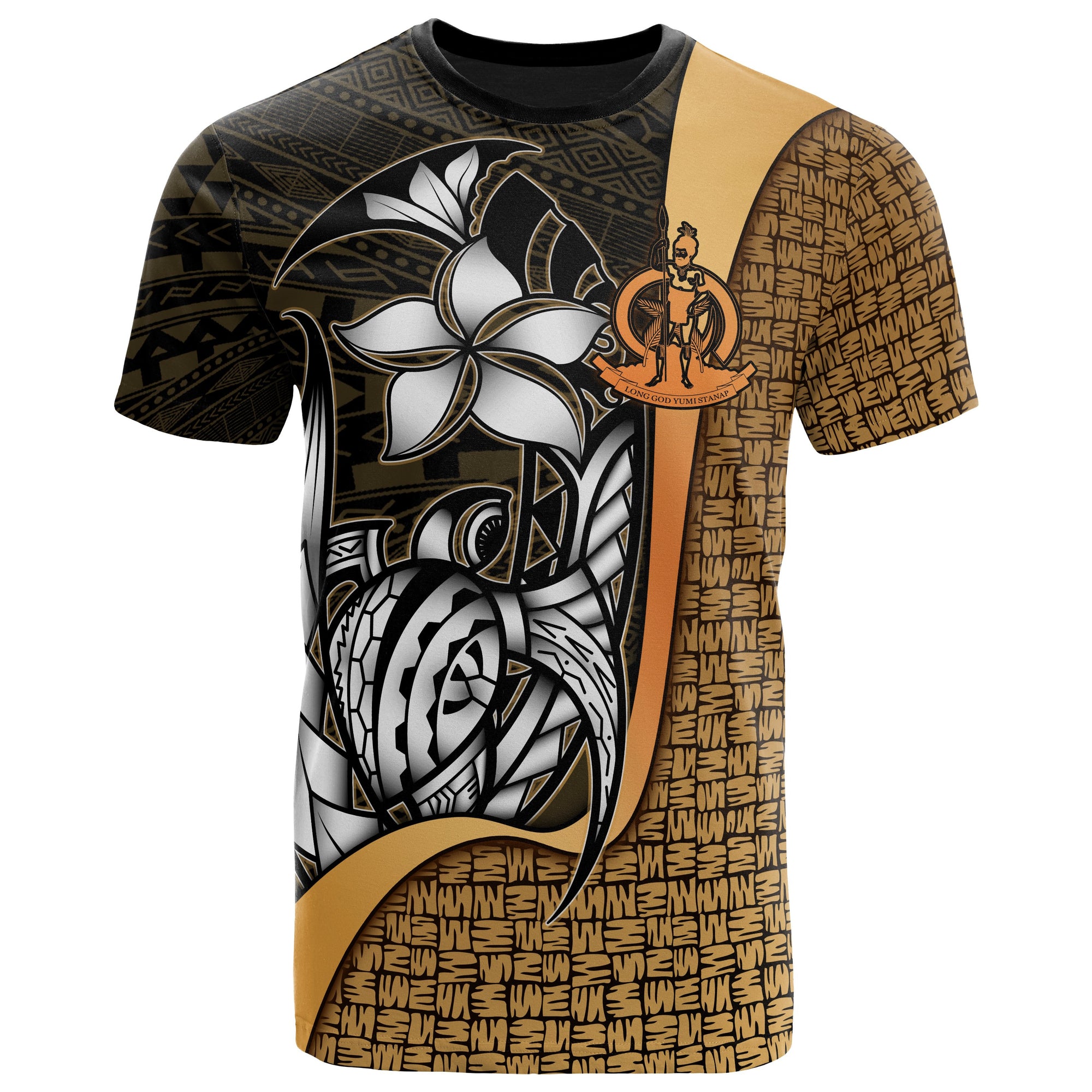 Vanuatu T Shirt Coat of Arm Gold Turtle with Hook Unisex GOLD - Polynesian Pride