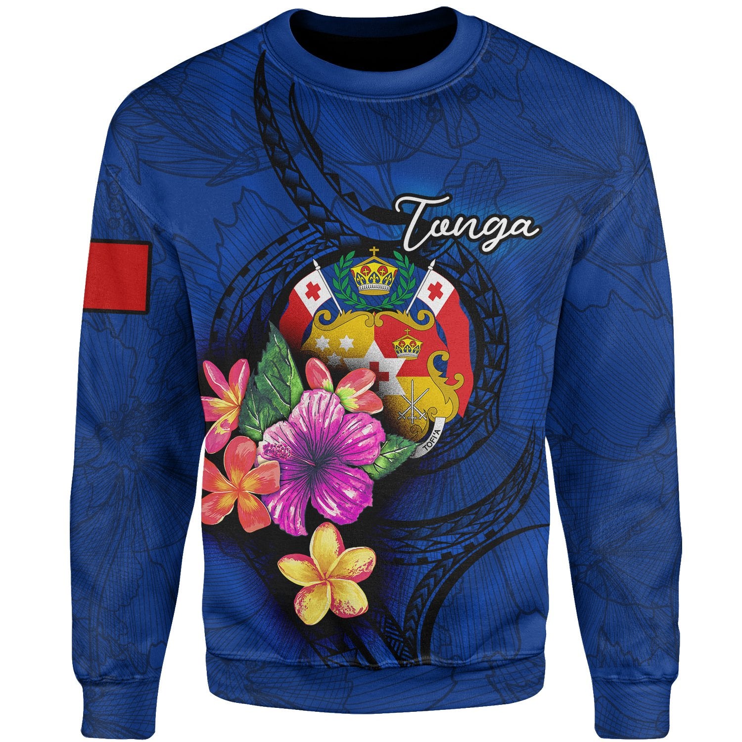 Tonga Polynesian Sweater - Floral With Seal Blue Unisex Blue - Polynesian Pride