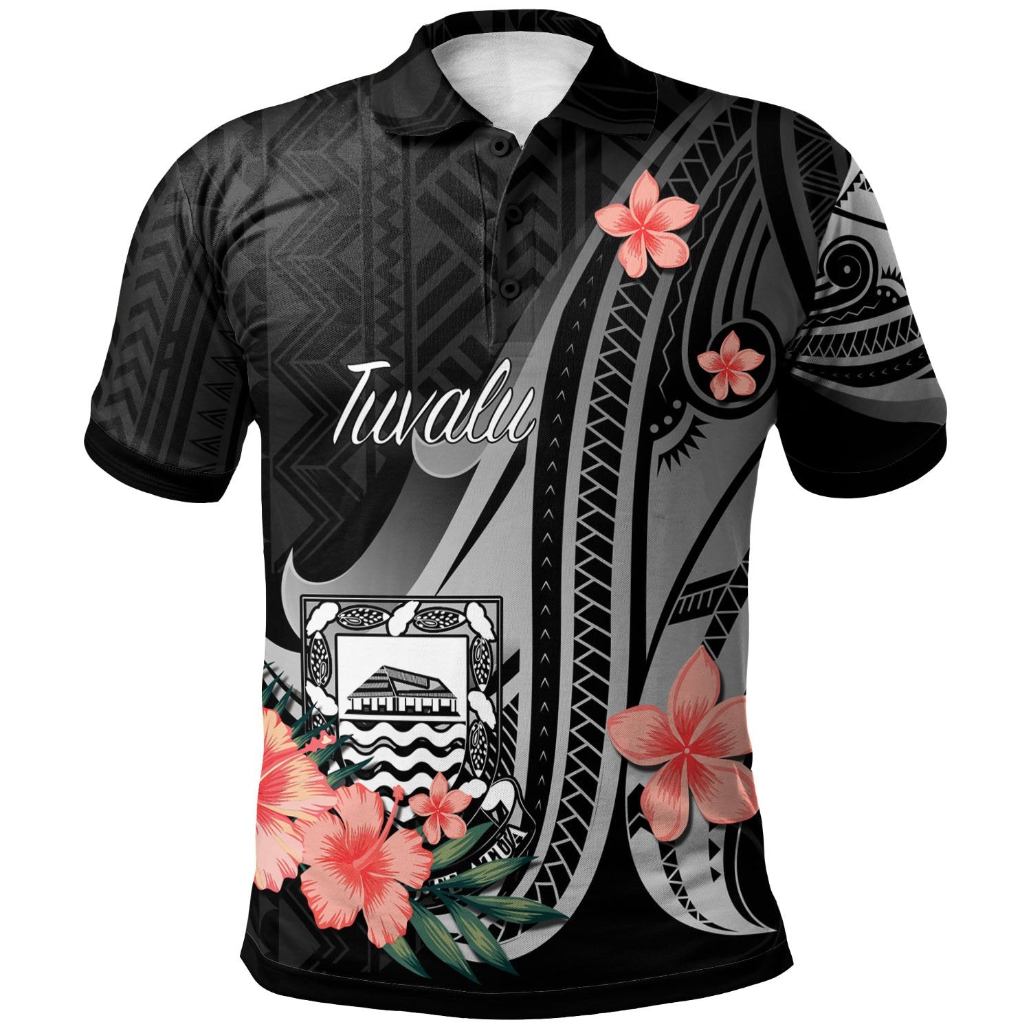 Tuvalu Polo Shirt Polynesian Hibiscus Pattern Style Unisex Black - Polynesian Pride