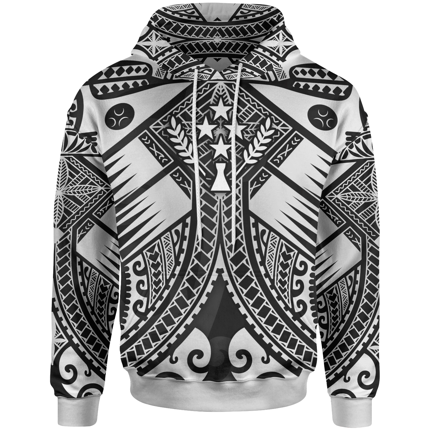 Kosrae Hoodie White Seal with Polynesian Tattoo Unisex White - Polynesian Pride