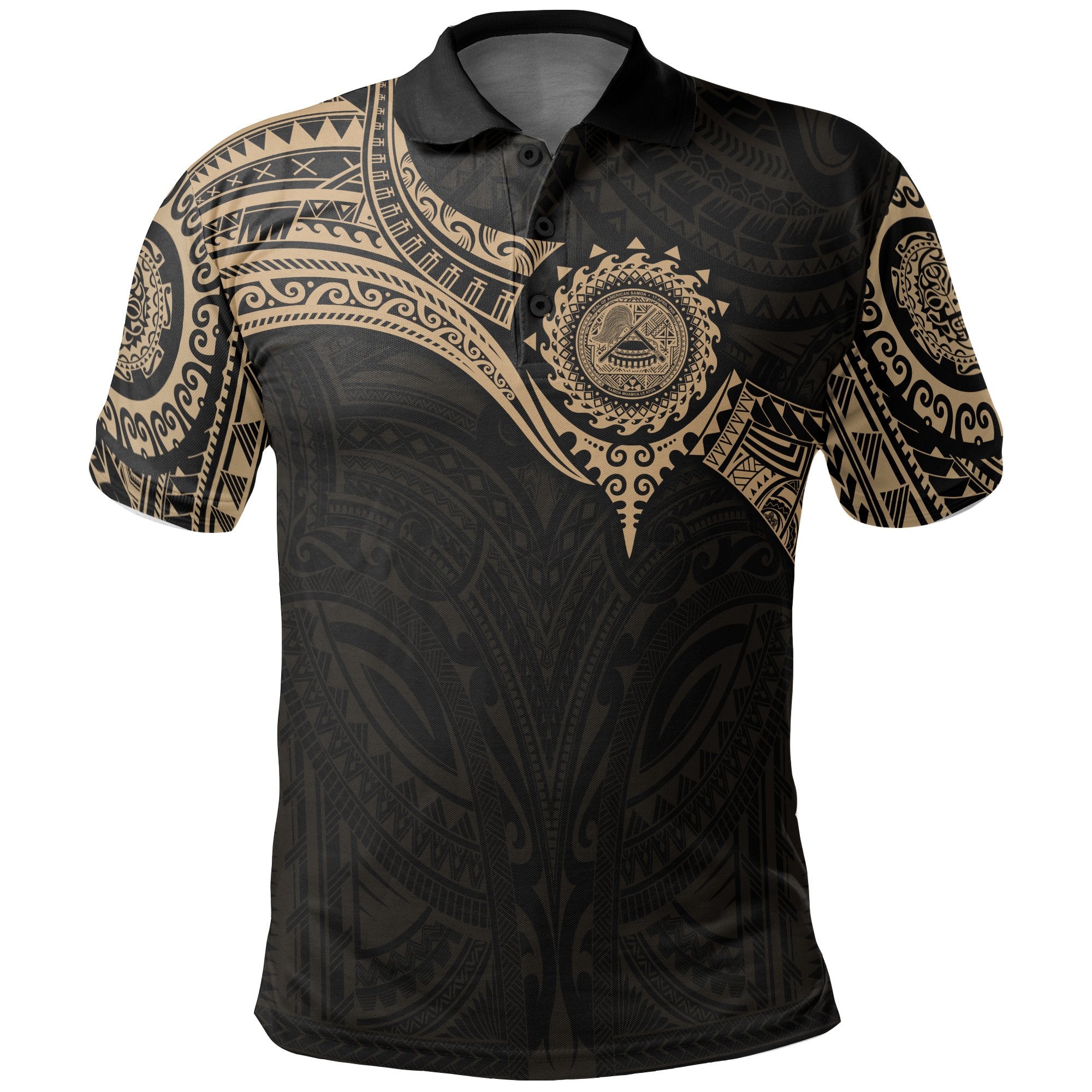 American Samoa Polynesian Polo Shirt Gold Heart Shield Unisex GOLD - Polynesian Pride