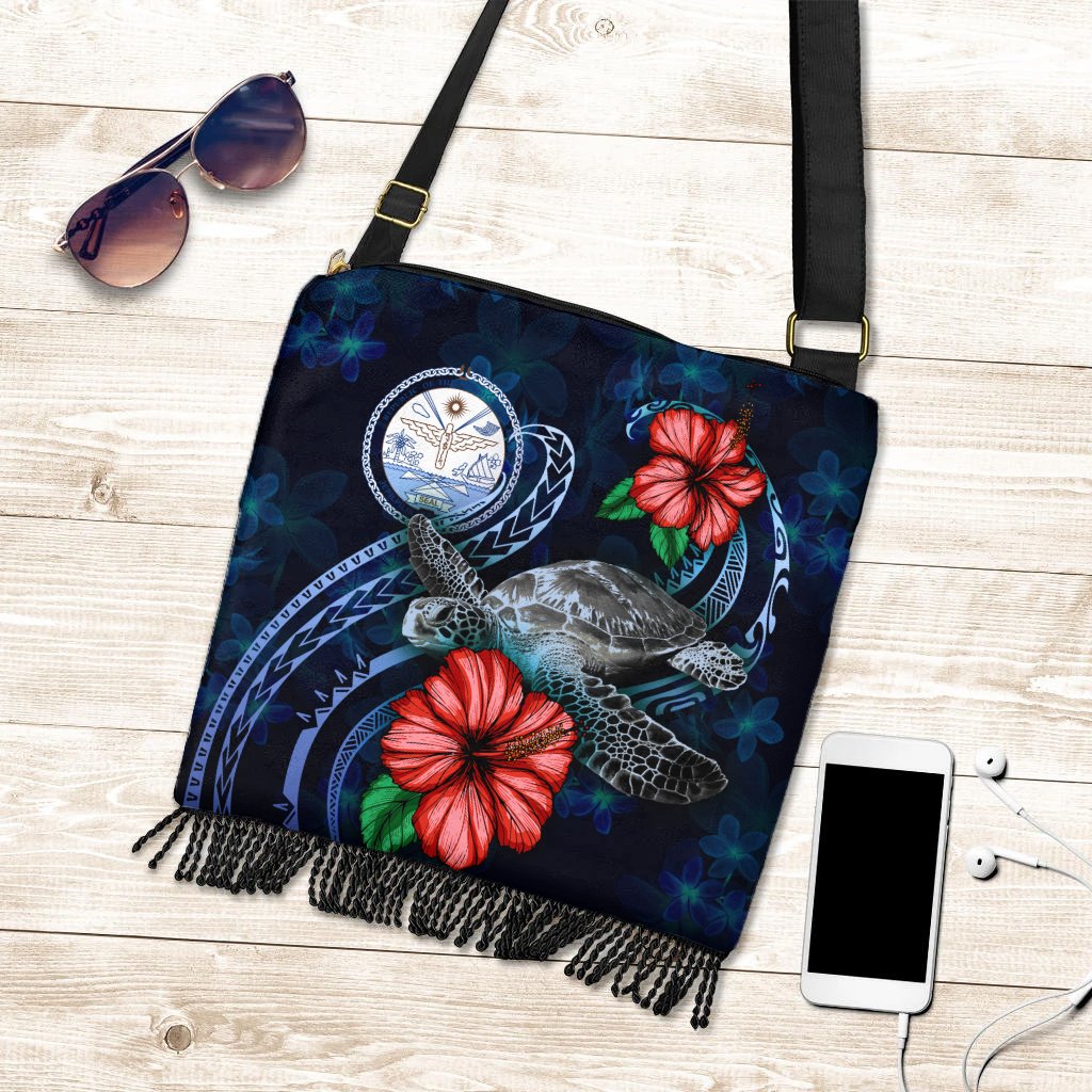 Marshall Islands Polynesian Boho Handbag - Blue Turtle Hibiscus One Style One Size Blue - Polynesian Pride