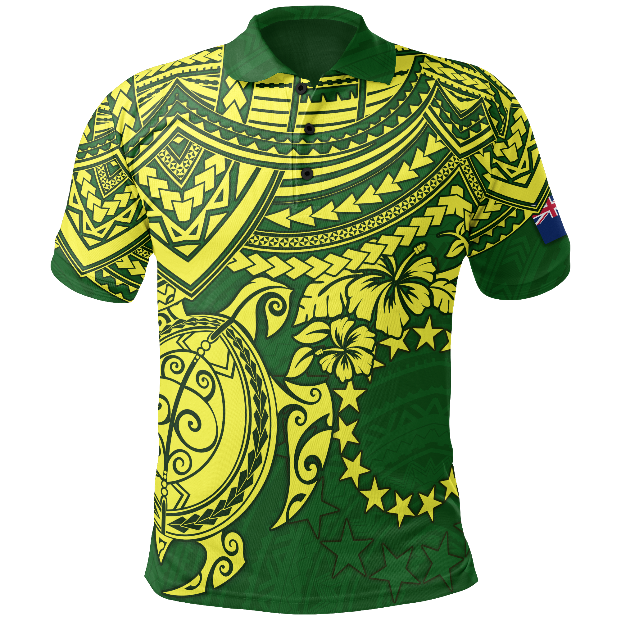 Cook Islands Polo Shirt Kuki Airani Flag Yellow Turtle Hibiscus Unisex Yellow - Polynesian Pride