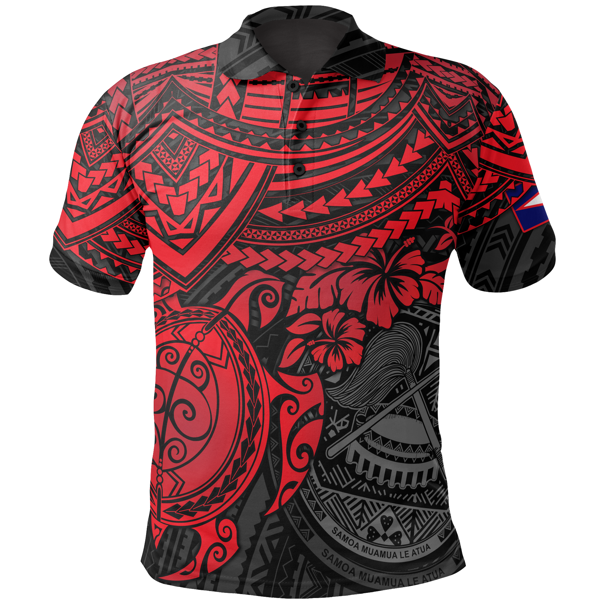 American Samoa Polo Shirt Amerika Samoa Flag Seal Red Turtle Hibiscus Unisex RED - Polynesian Pride