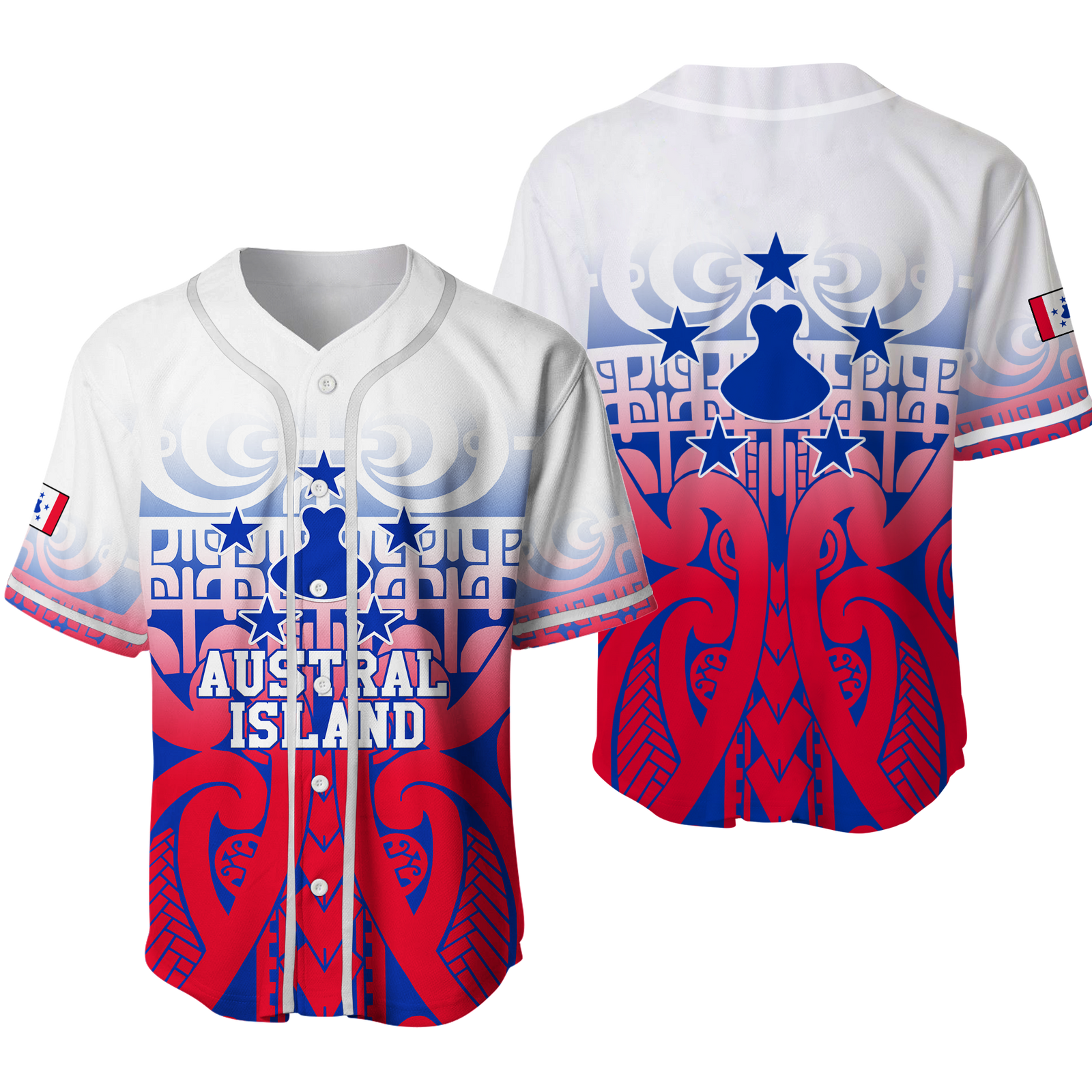 Austral Islands Tribal Baseball Jersey - LT12 Red - Polynesian Pride