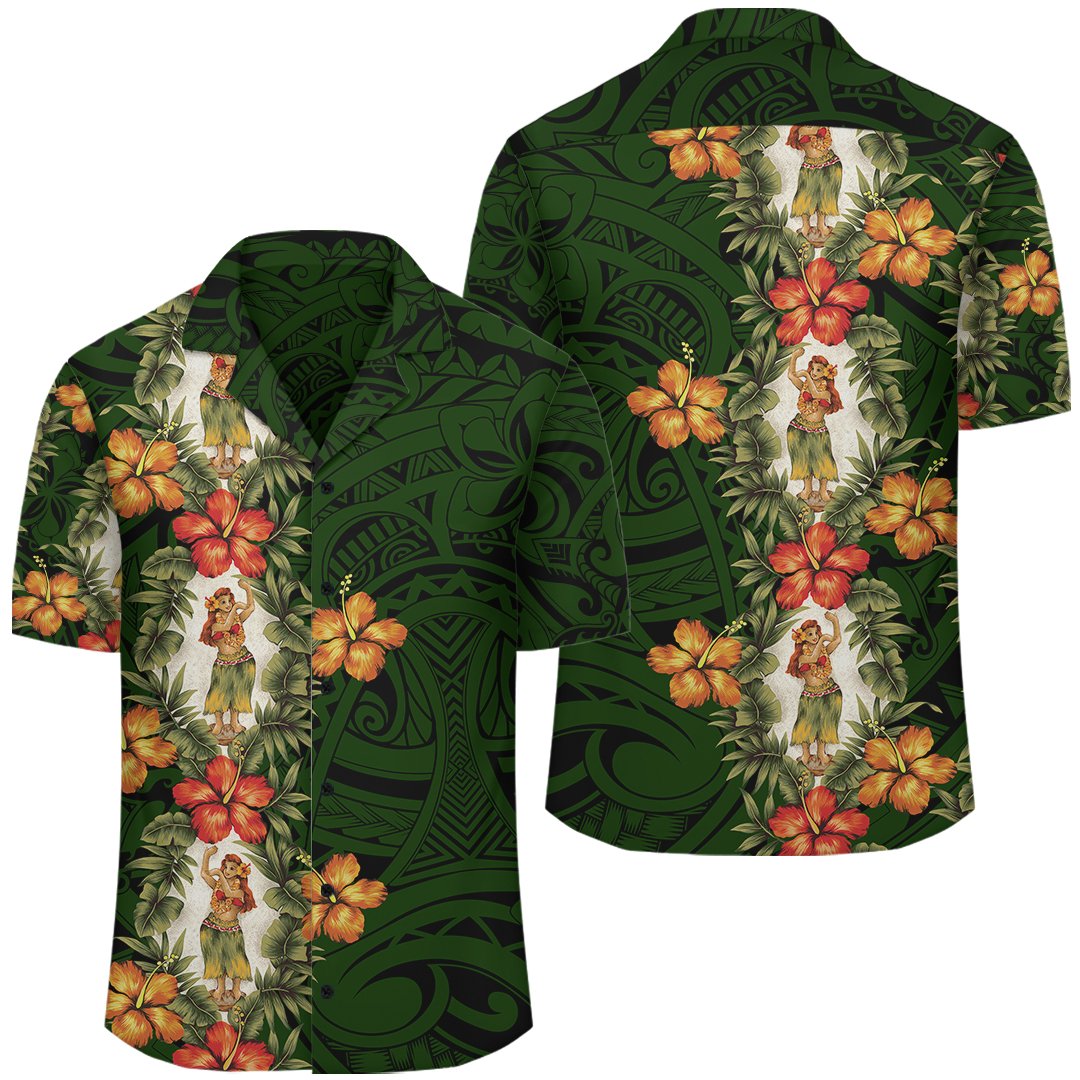 Hawaii Hawaiian Shirt - Hula Girl Tropical Style Hawaiian Shirt - AH Unisex Green - Polynesian Pride