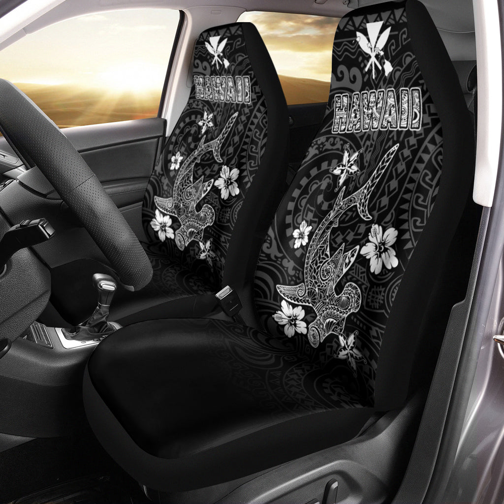 Hawaii Hammerhead Shark Hibiscus Hawaii Pattern Car Seat Covers - LT2 One Size BLACK - Polynesian Pride