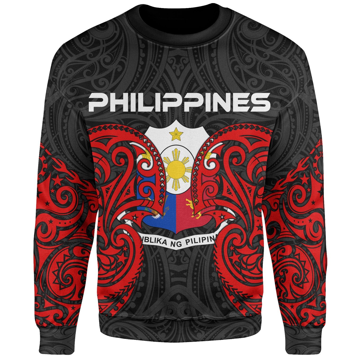 Philippines Polynesian Sweater - Spirit Style Unisex Black - Polynesian Pride