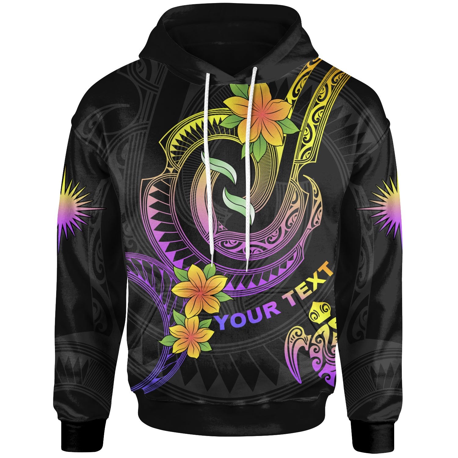 Marshall Islands Custom Hoodie Plumeria Flowers with Spiral Patterns Unisex Black - Polynesian Pride