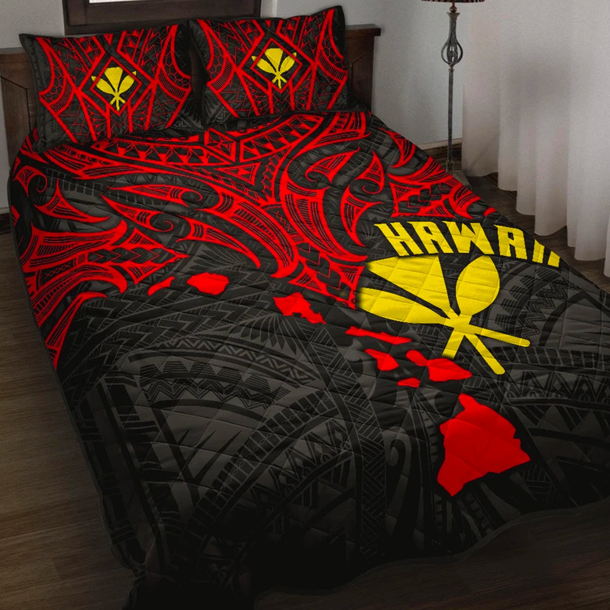 Polynesian Hawaii Quilt Bed Set - Polynesian Whale Tail Red - Polynesian Pride