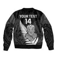 (Custom Text And Number) Aotearoa Rugby Sevens All Black Tiki Fern Bomber Jacket LT14 - Polynesian Pride