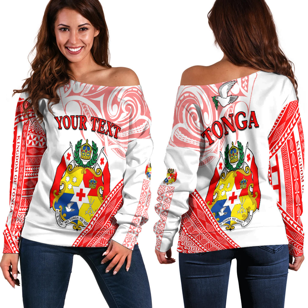 (Custom Personalised) Tonga Off Shoulder Sweater Tongan Pattern Blithesome LT13 Red - Polynesian Pride