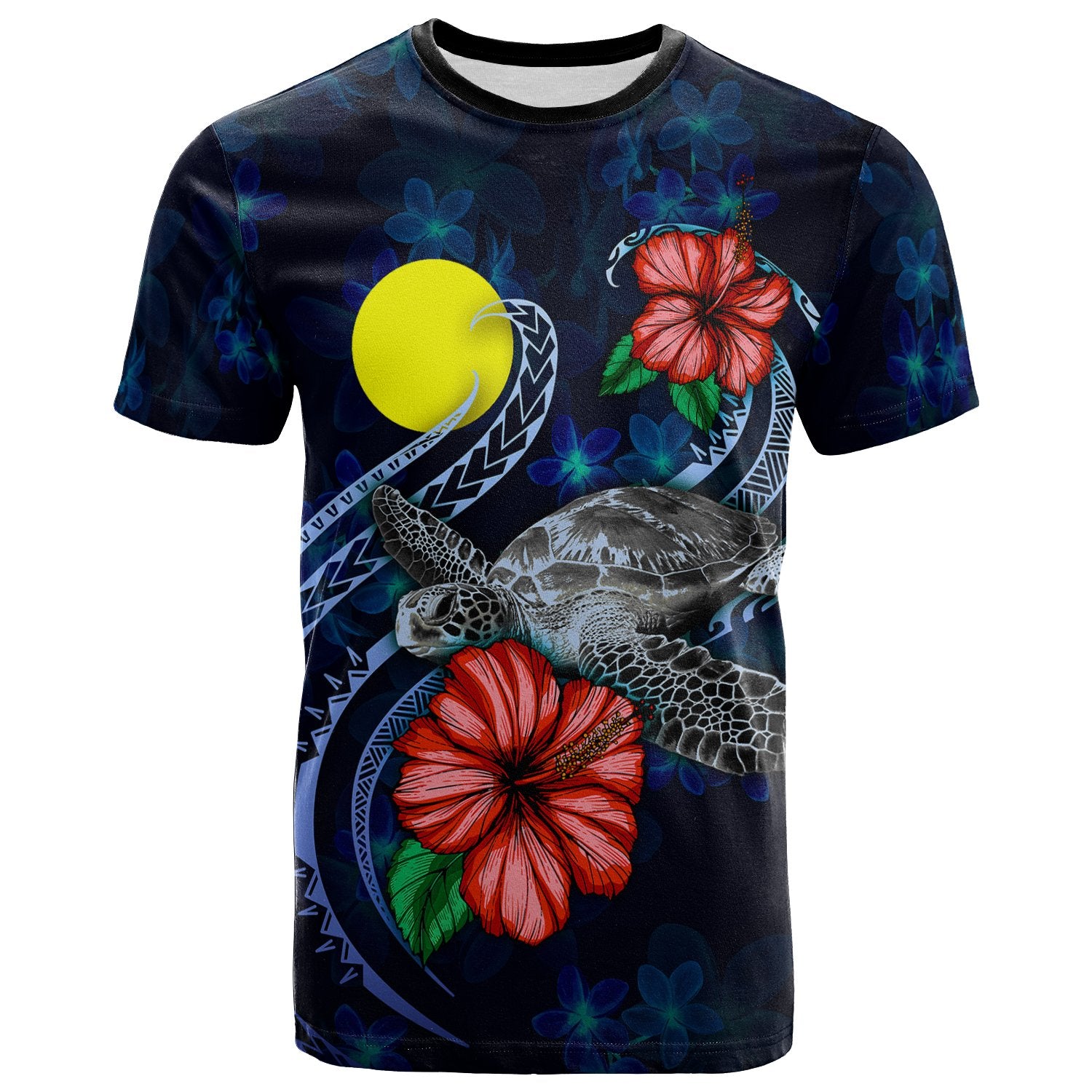 Palau Polynesian T Shirt Blue Turtle Hibiscus Unisex Blue - Polynesian Pride