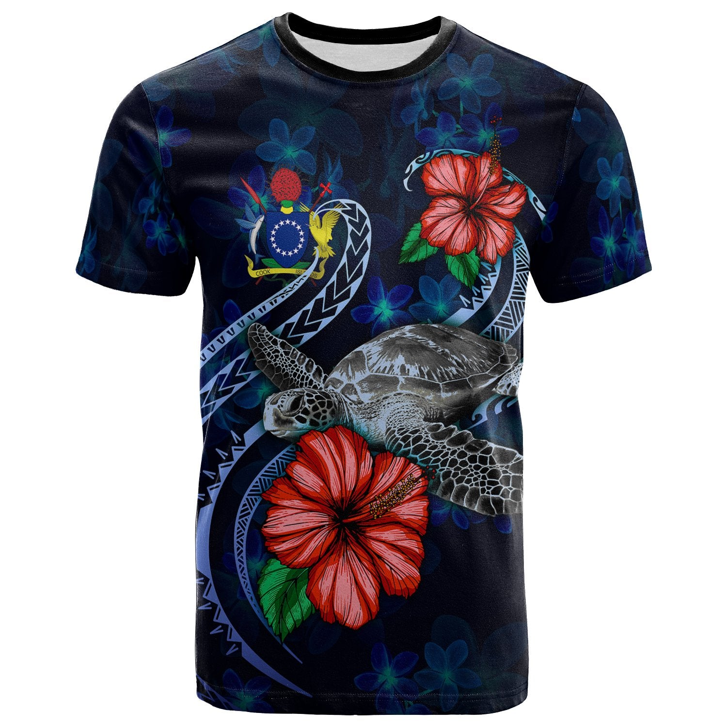 Cook Islands Polynesian T Shirt Blue Turtle Hibiscus Unisex Blue - Polynesian Pride