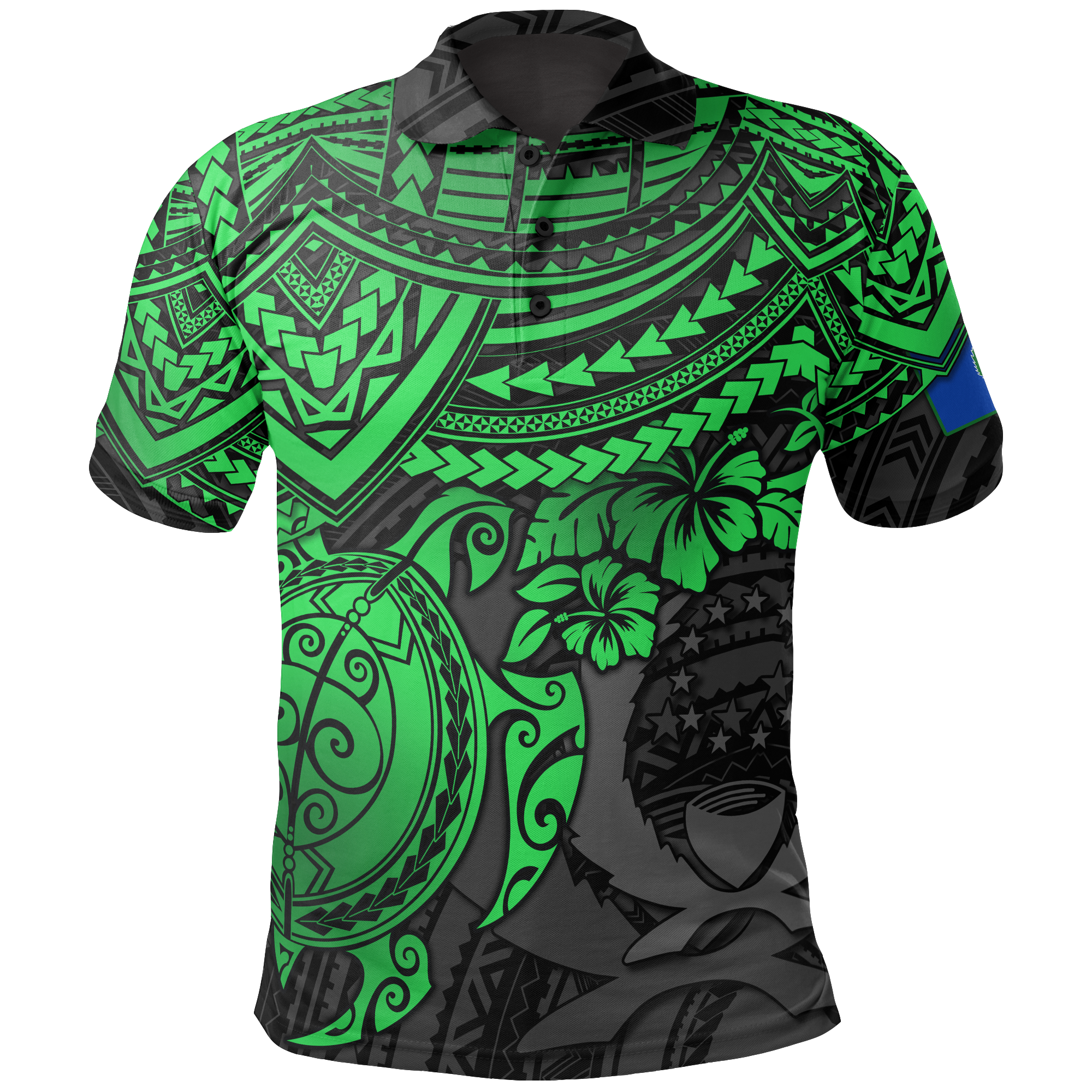 Pohnpei Polo Shirt Pohnpei Flag Green Turtle Hibiscus Unisex GREEN - Polynesian Pride