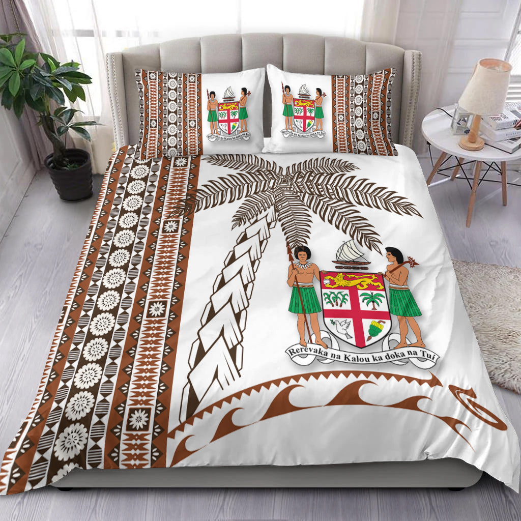 Fiji Bedding Set - Tapa Pattern With Coconut Tree - LT12 White - Polynesian Pride