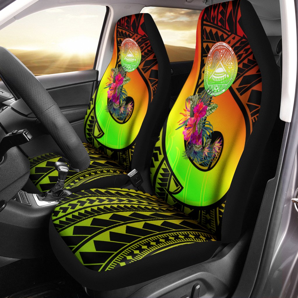 American Samoa Car Seat Covers - Polynesian Hook And Hibiscus (Reggae) Universal Fit Reggae - Polynesian Pride