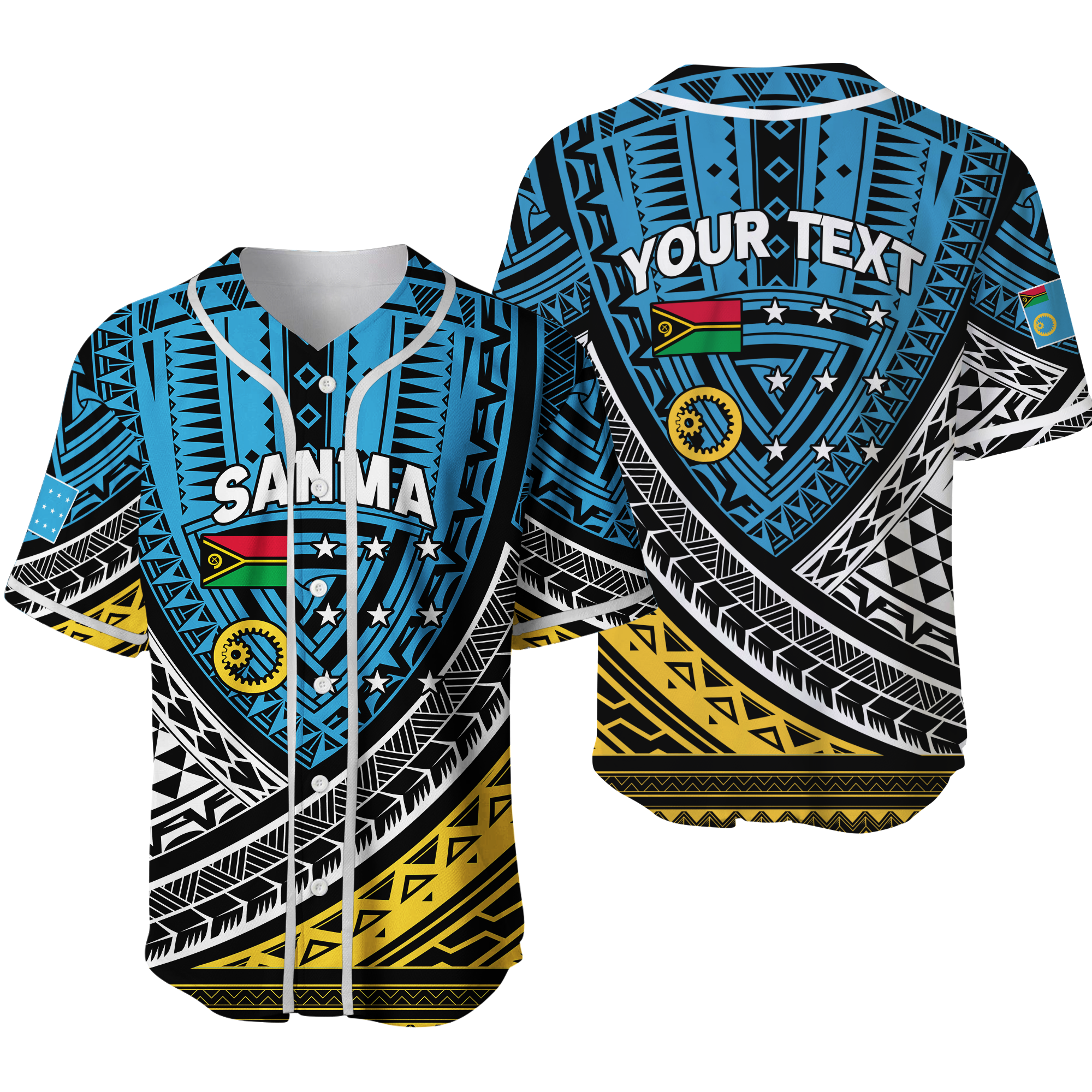 (Custom Personalised) Vanuatu Sanma Province Tribal Pattern Baseball Jersey - LT12 Unisex Blue - Polynesian Pride