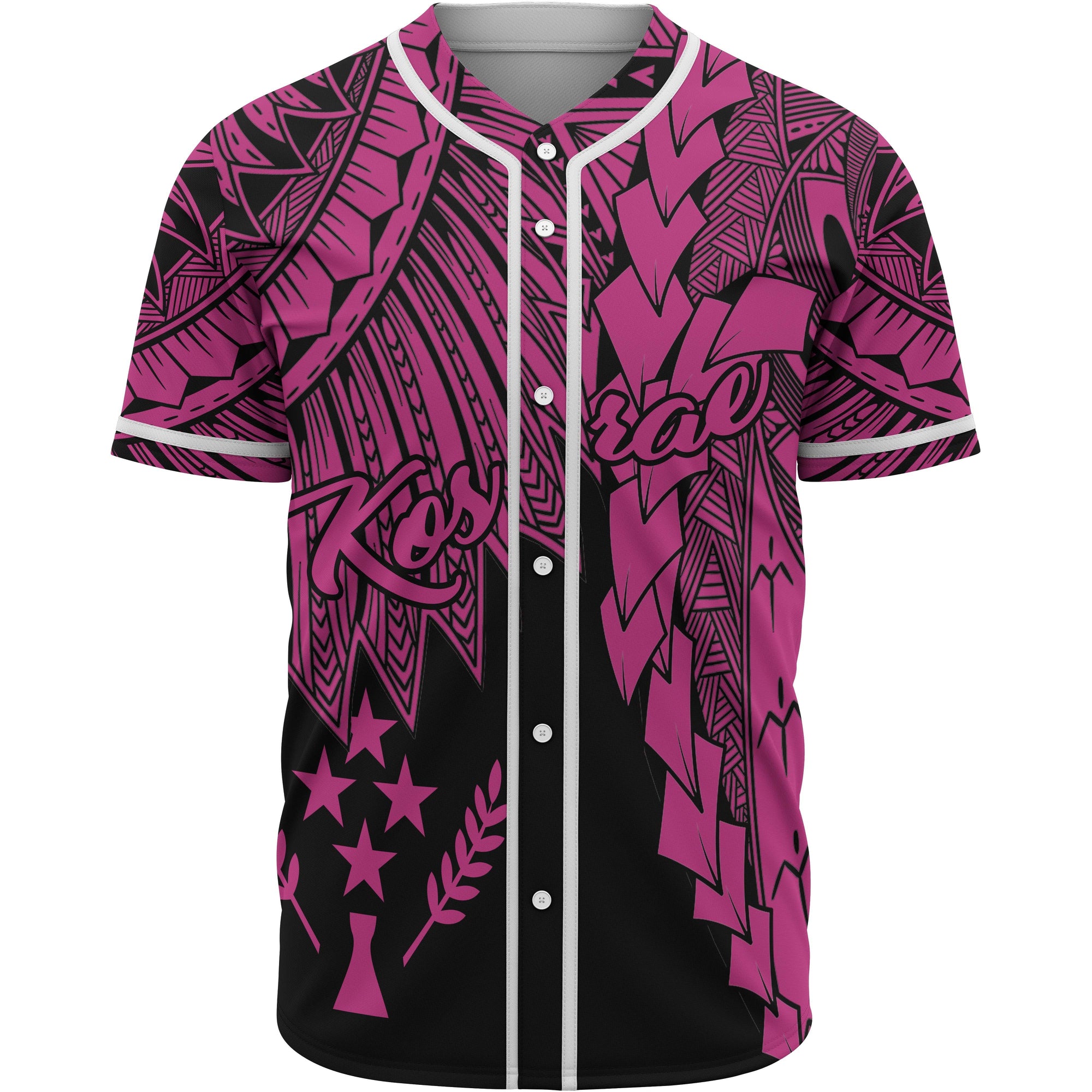 Kosrae Polynesian Baseball Shirt - Tribal Wave Tattoo Pink Unisex Pink - Polynesian Pride