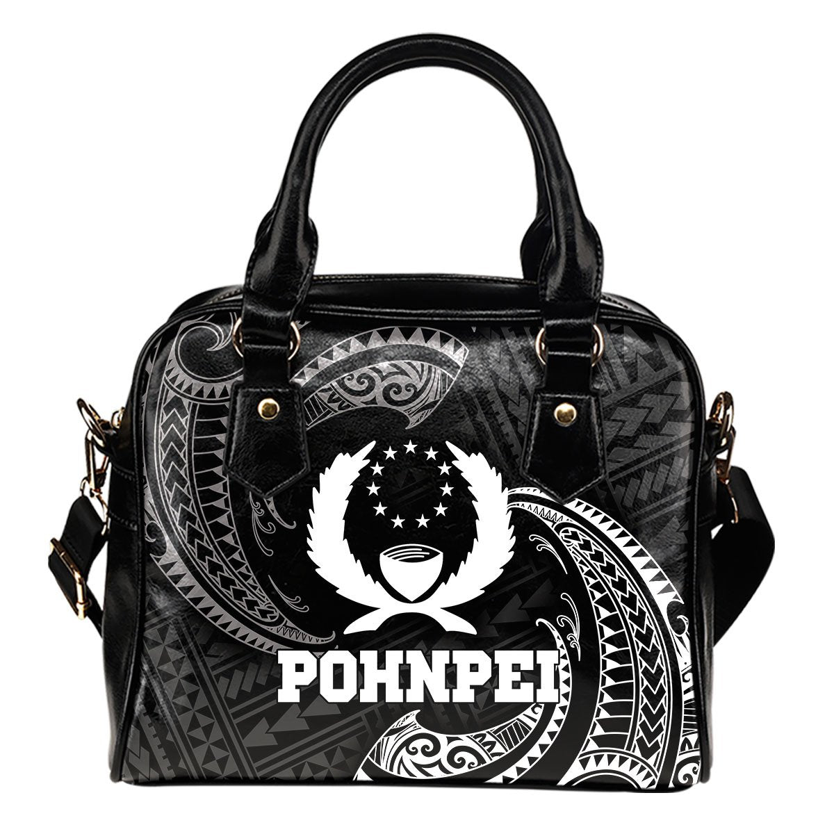 Pohnpei Micronesia Shoulder Handbag - White Tribal Wave One Size Black - Polynesian Pride