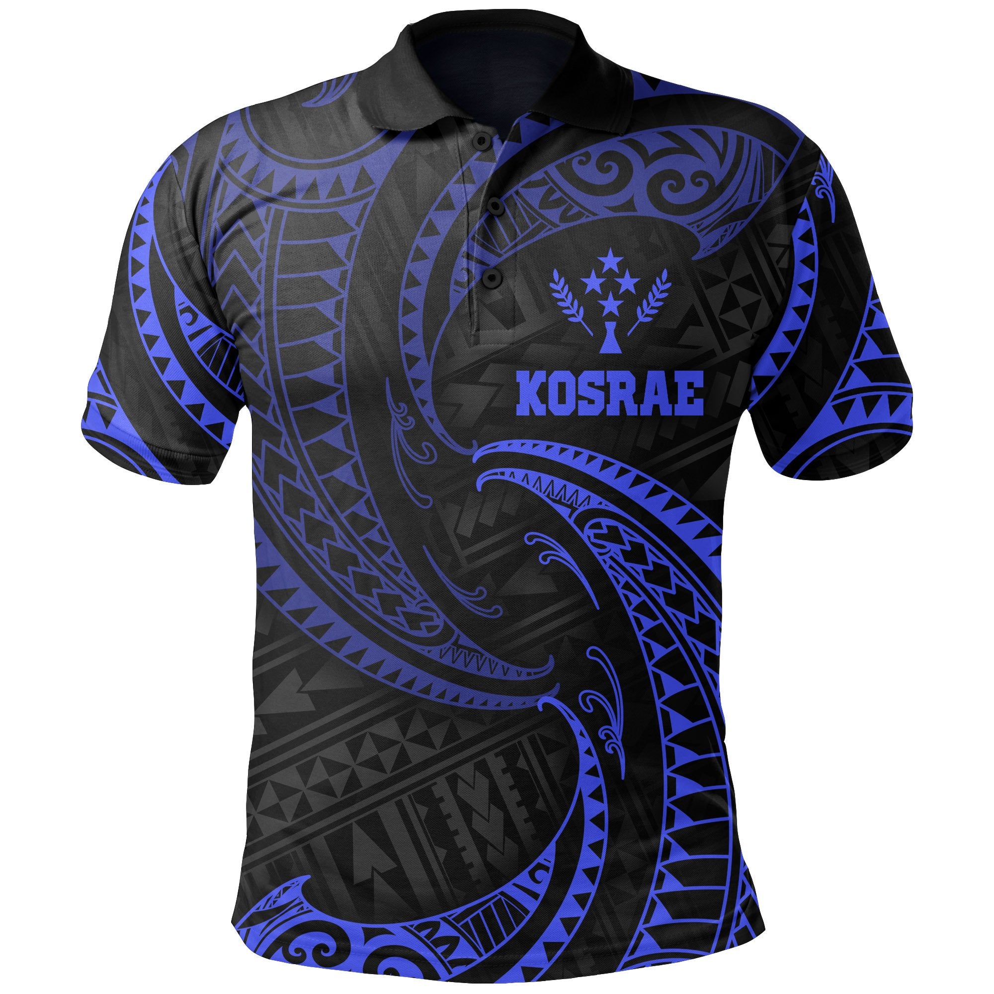 Kosrae Micronesia Polo Shirt Blue Tribal Wave Unisex Blue - Polynesian Pride