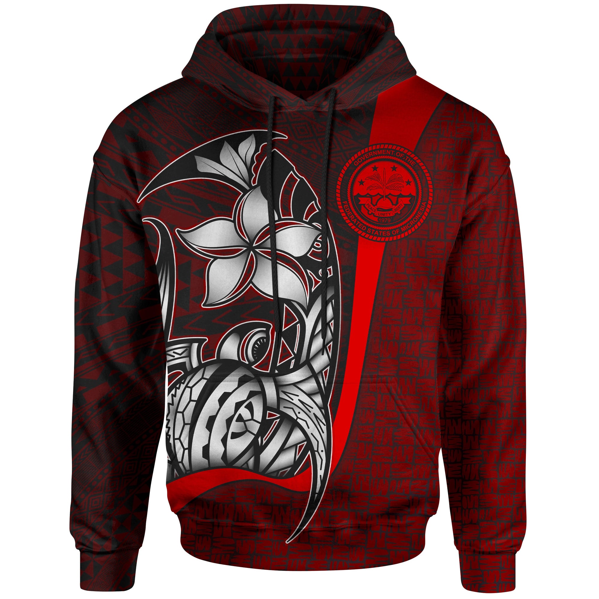 Federated States of Micronesia Hoodie Red Turtle with Hook Unisex RED - Polynesian Pride