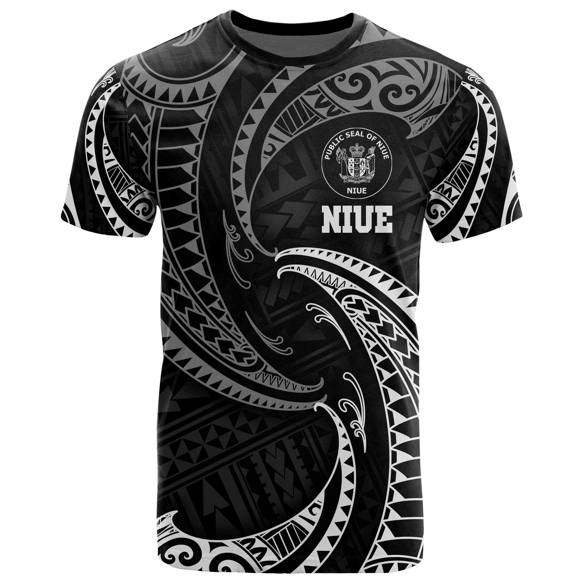 Niue Polynesian All Over T Shirt White Tribal Wave Unisex White - Polynesian Pride