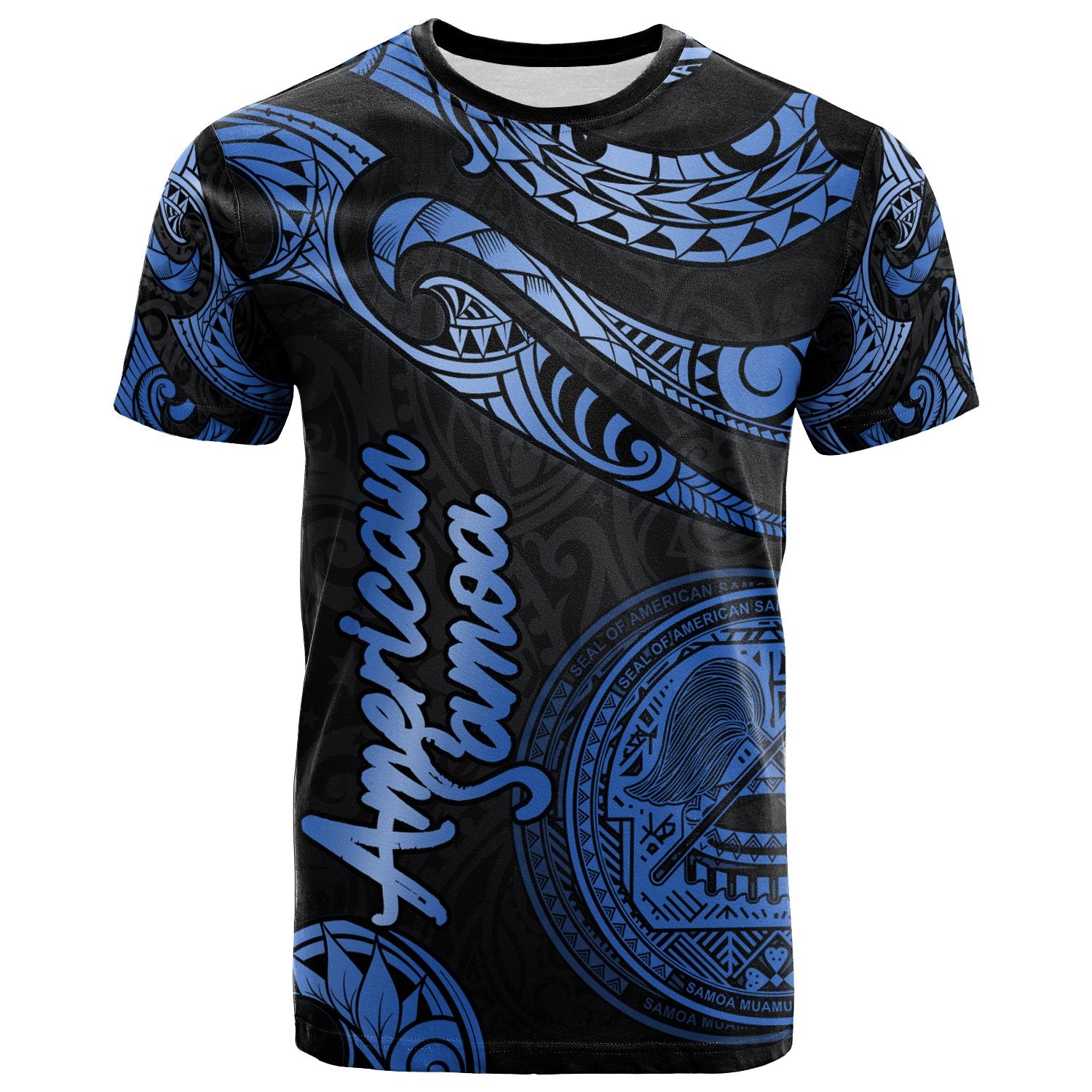 American Samoa Polynesian T Shirt Polynesian Tattoo Blue Version Unisex Blue - Polynesian Pride