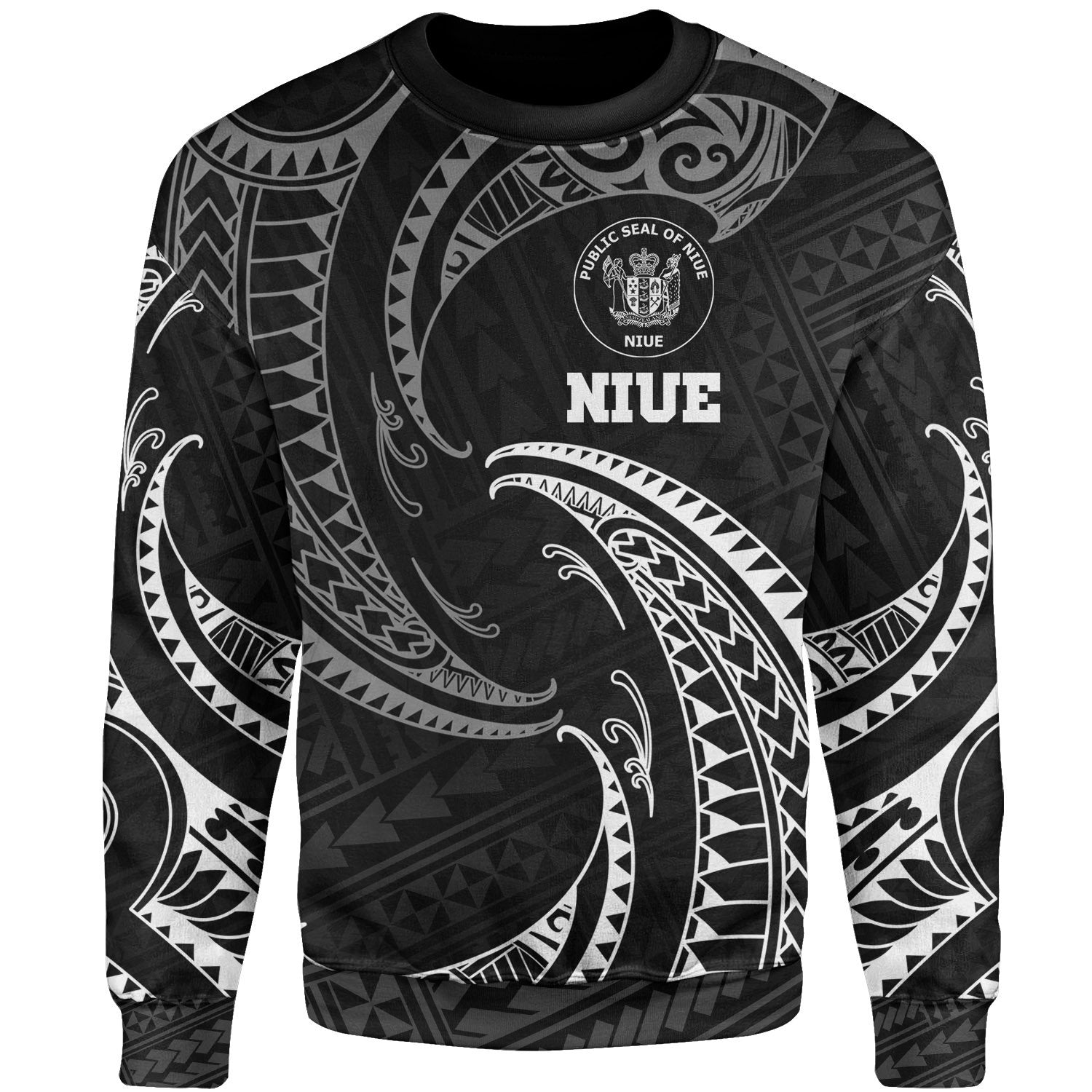 Niue Polynesian Sweater - White Tribal Wave Unisex White - Polynesian Pride