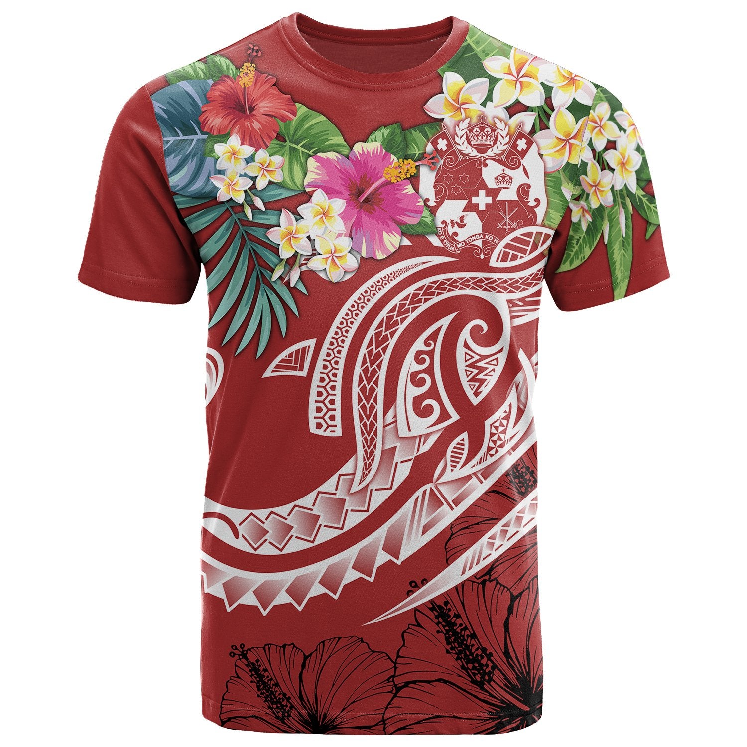 Tonga Polynesian T Shirt Summer Plumeria (Red) Unisex Red - Polynesian Pride