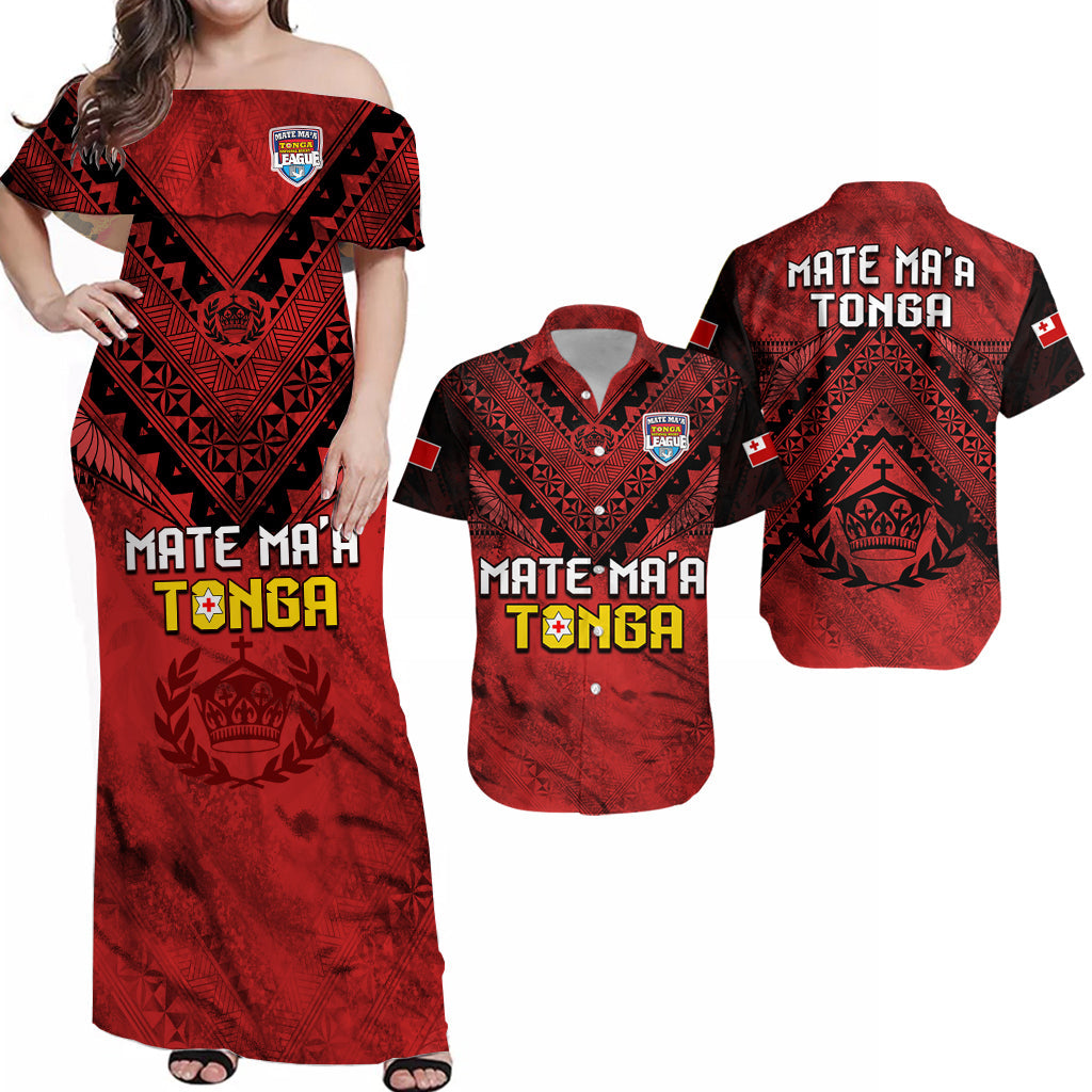 MMT Tonga Rugby Matching Dress and Hawaiian Shirt Ngatu Mate Maa Tonga Grunge LT13 Red - Polynesian Pride