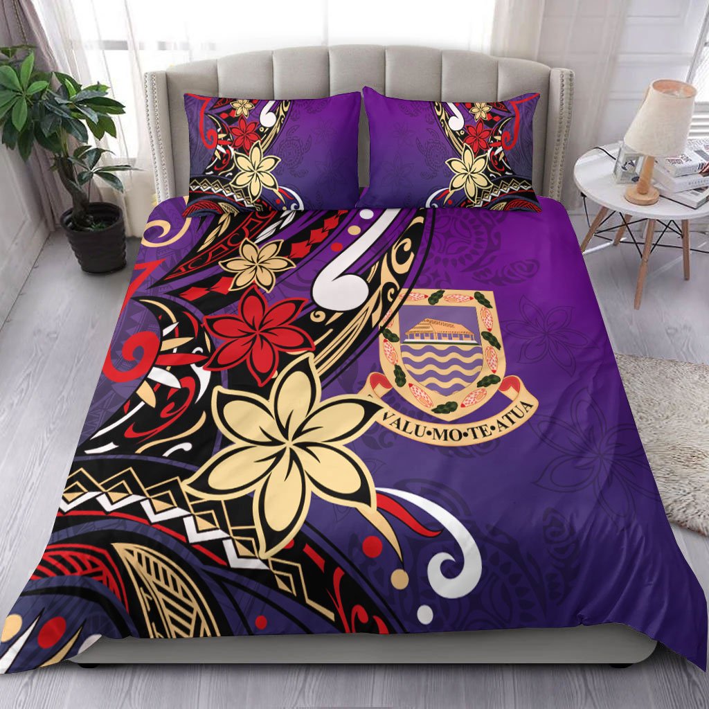 Tuvalu Polynesian Bedding Set - Tribal Flower With Special Turtles Purple Color Purple - Polynesian Pride