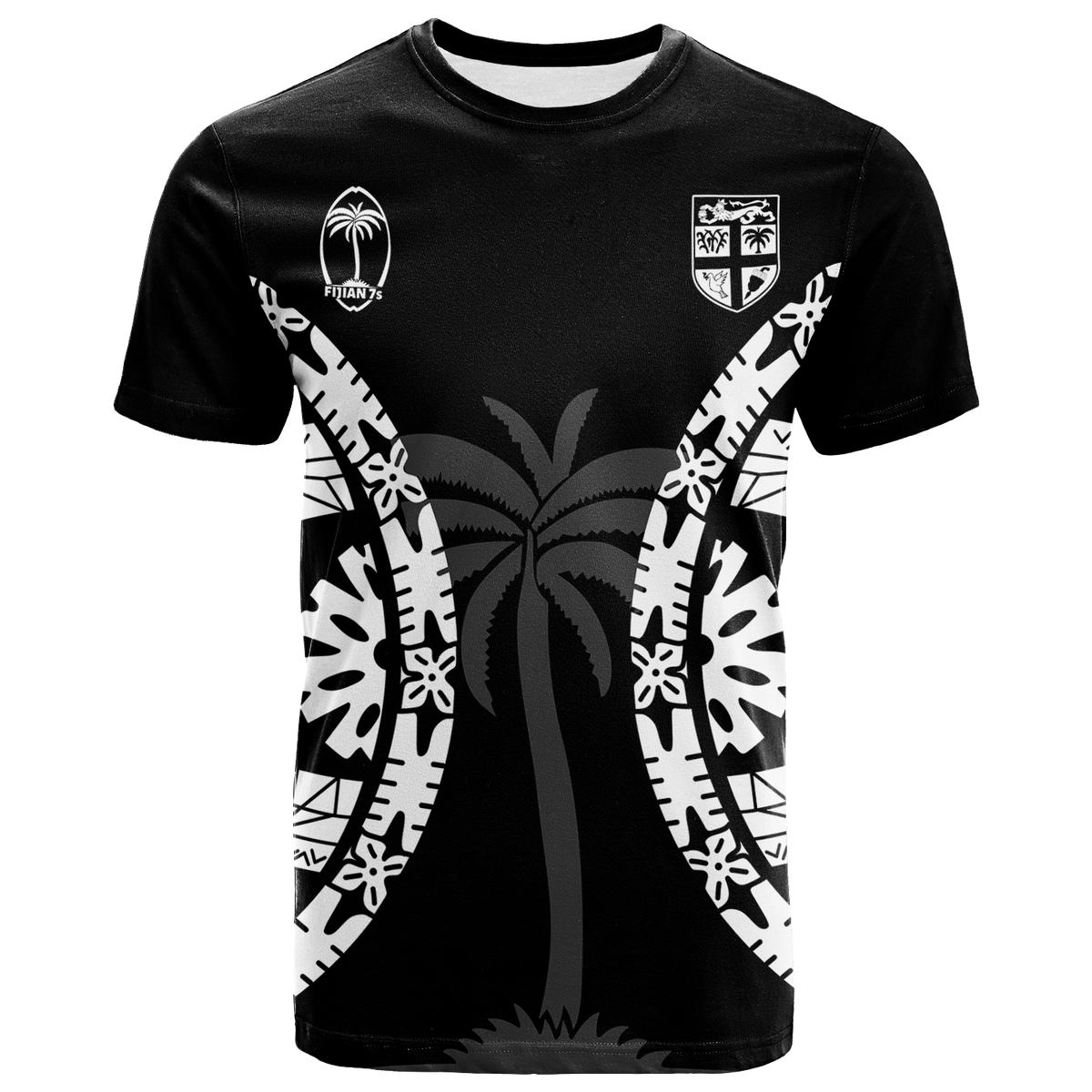 Custom Fiji Rugby Sevens Fijian Tapa Pattern T Shirt LT12 Unisex Black - Polynesian Pride