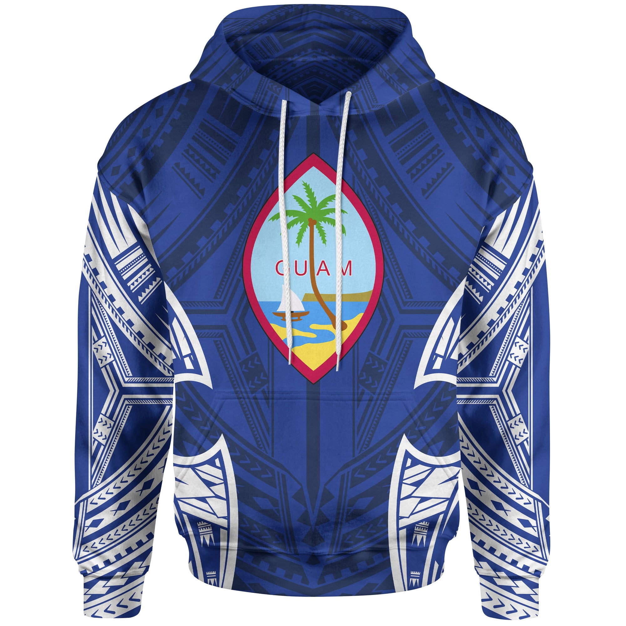 Guam Polynesian Hoodie Pattern With Seal Blue Version Unisex Blue - Polynesian Pride