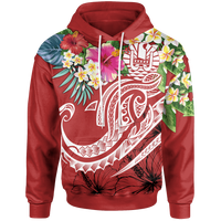 Tahiti Polynesian Hoodie Summer Plumeria (Red) - Polynesian Pride