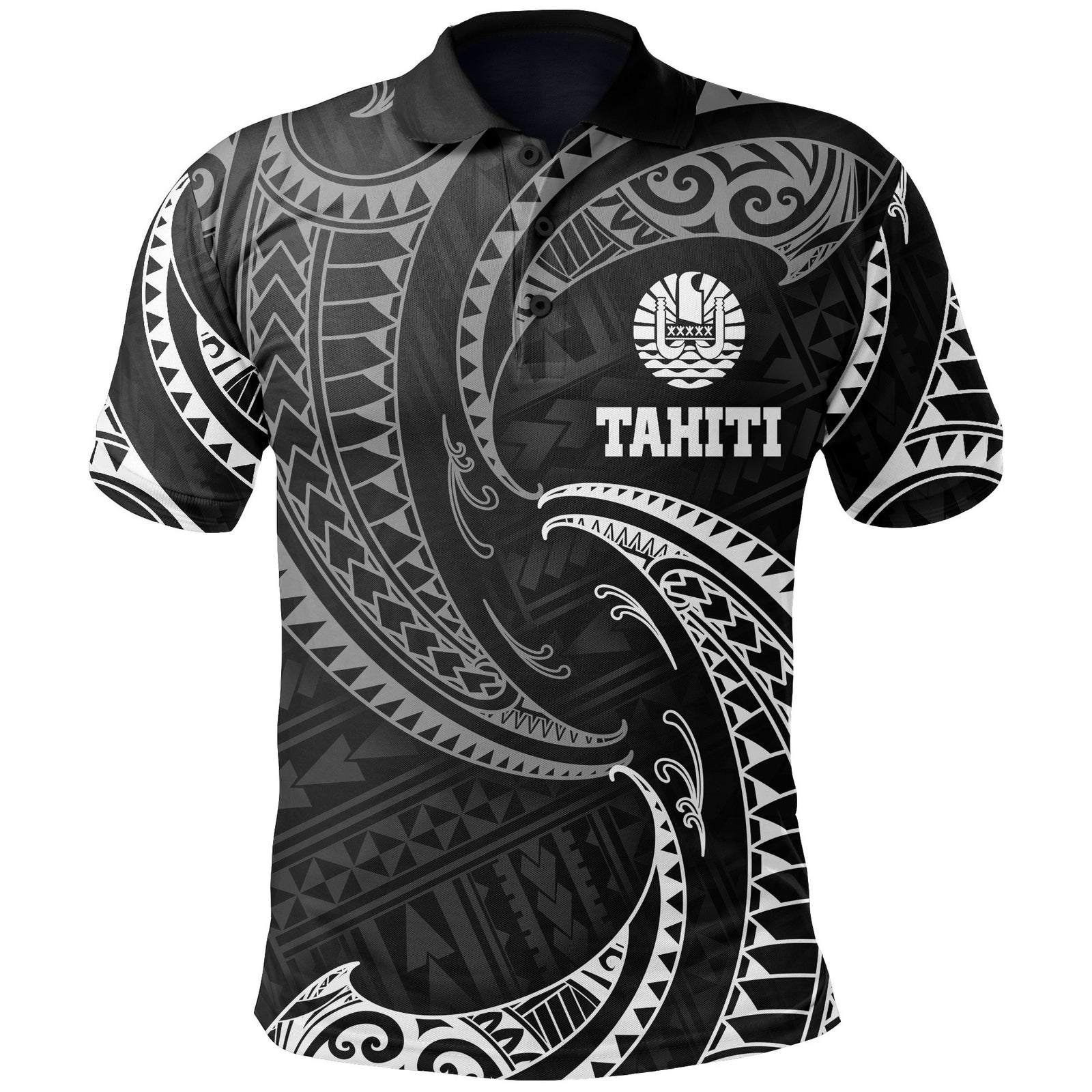 Tahiti Polynesian Polo Shirt White Tribal Wave Unisex White - Polynesian Pride