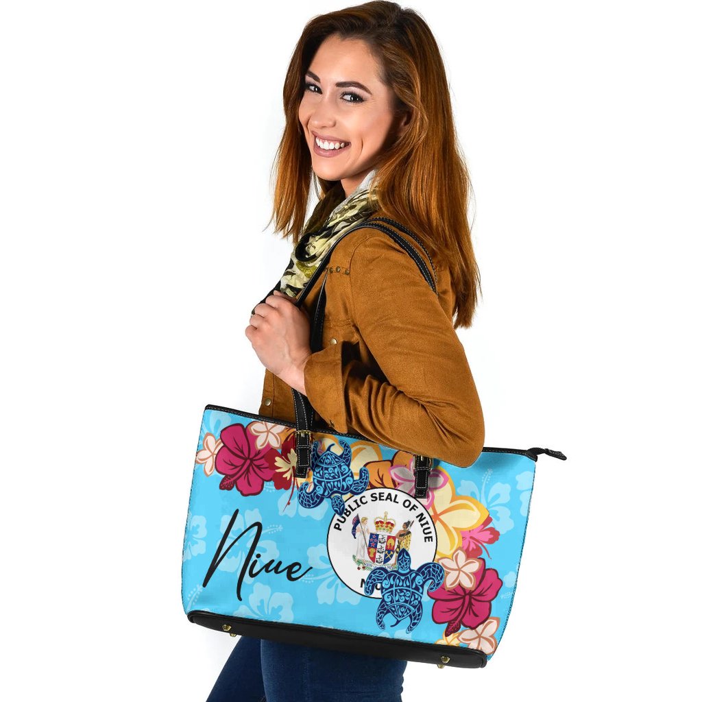 Niue Leather Tote - Tropical Style Blue - Polynesian Pride