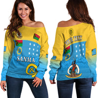 (Custom Personalised) Sanma Province Off Shoulder Sweater Vanuatu Proud LT13 Blue - Polynesian Pride
