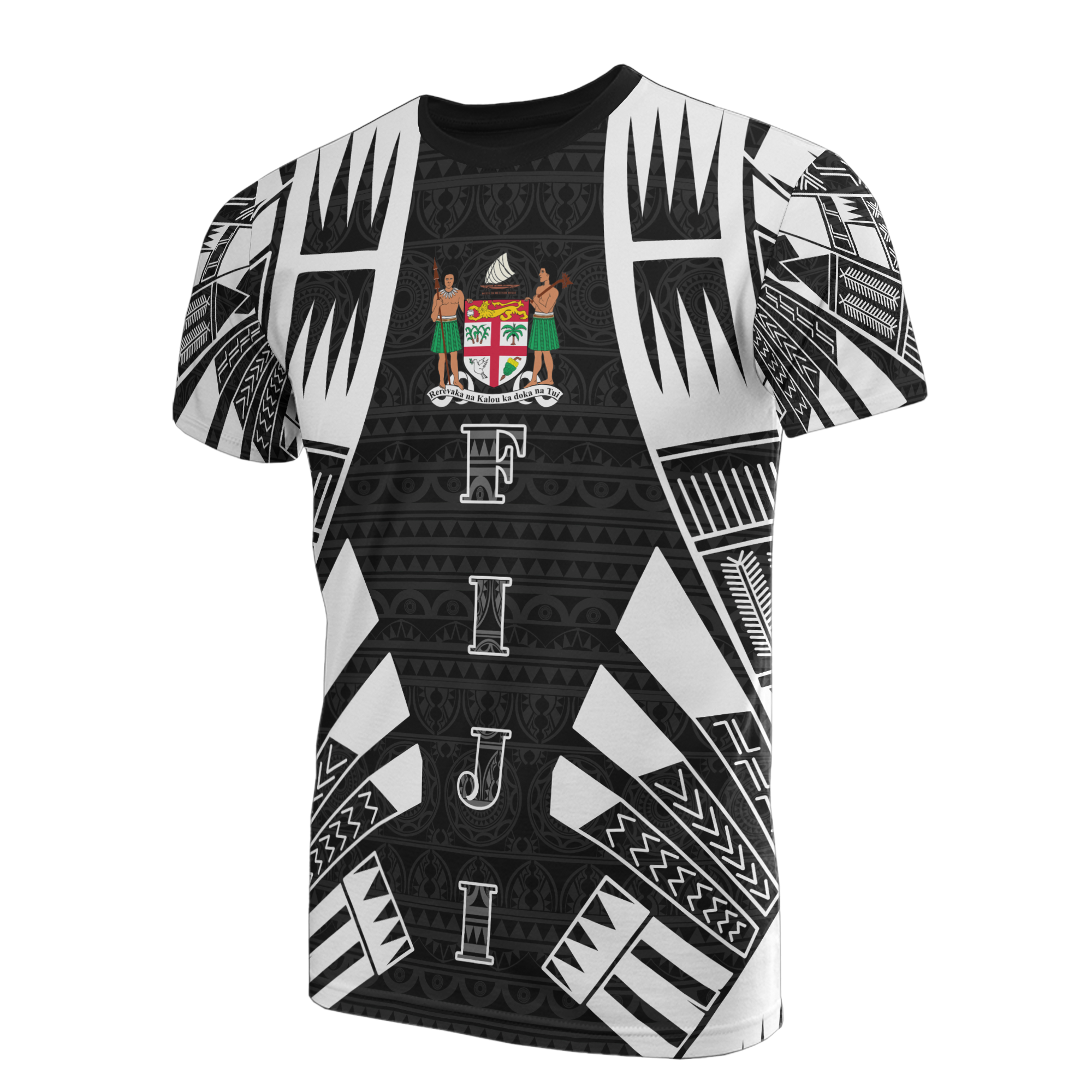 Fiji T Shirt Fijian Coat of Arms Polynesian Tattoo Style Unisex Black - Polynesian Pride