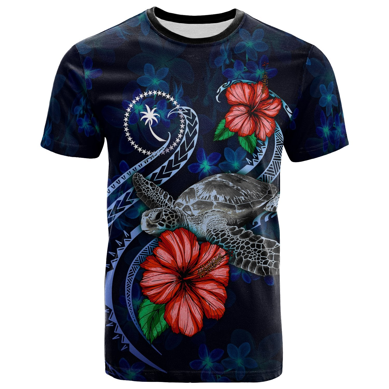 Chuuk Polynesian T Shirt Blue Turtle Hibiscus Unisex Blue - Polynesian Pride