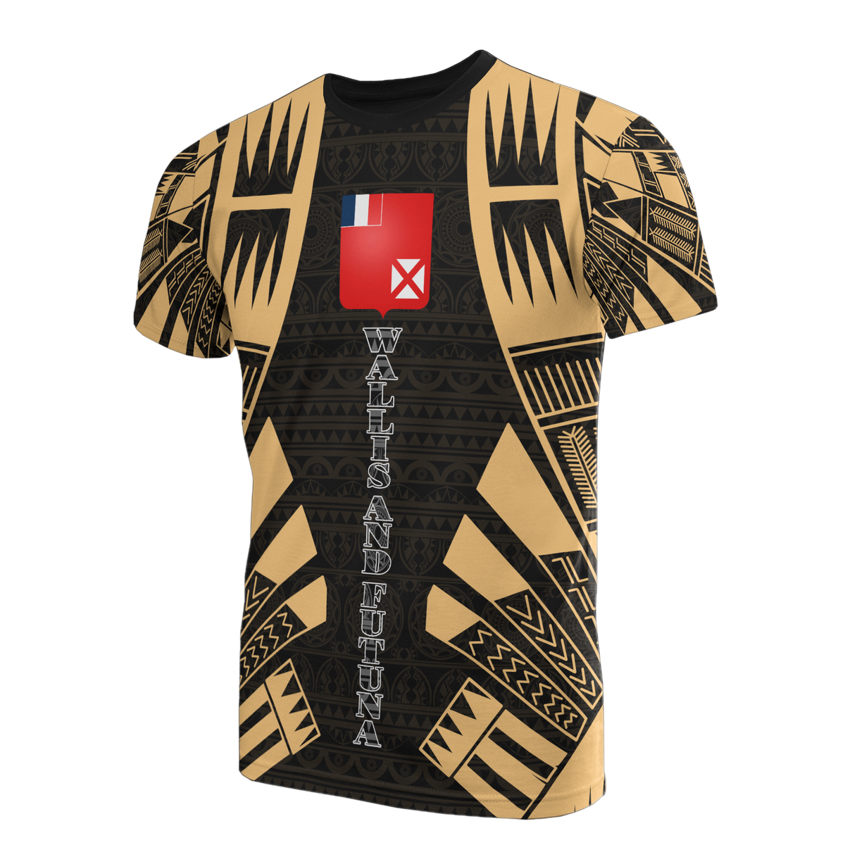 Wallis and Futuna T Shirt Wallis and Futuna Coat of Arms Polynesian Tattoo Gold Style Unisex Black-Gold - Polynesian Pride