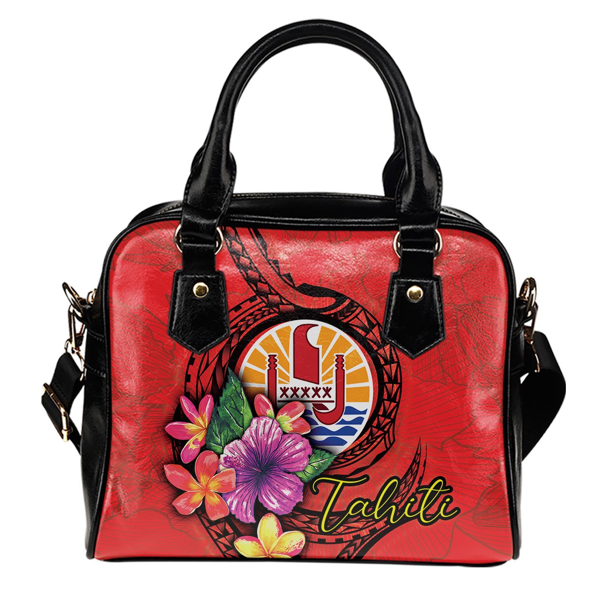 Tahiti Polynesian Shoulder Handbag - Floral With Seal Red One Size Red - Polynesian Pride